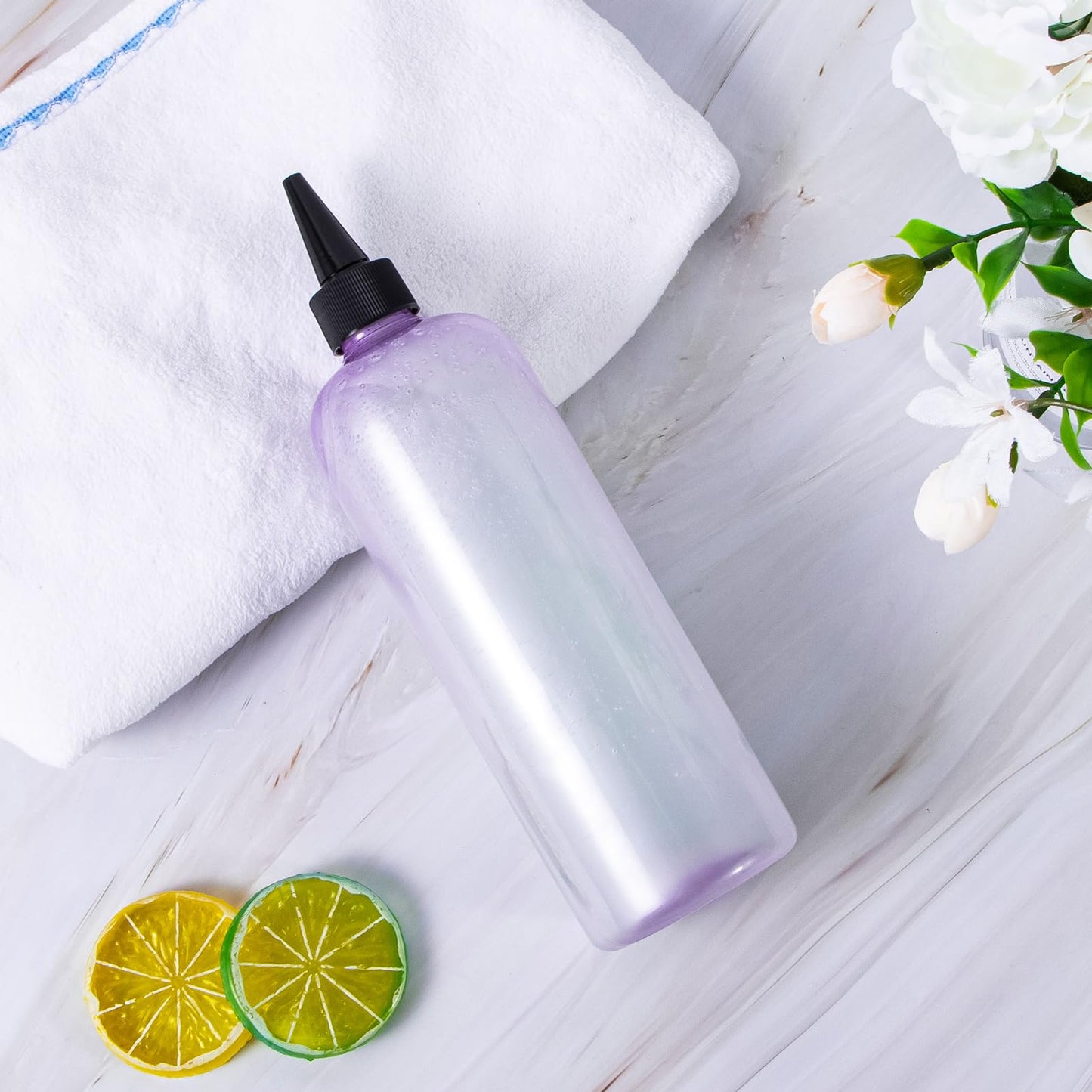 sdoot Applicator Bottle for Hair, 16.9 ounce Hair Color Applicator Bottle 2 Pack Squeeze Bottle Transparent Oil Bottles for Hair, PET Plastic Refillable Bottles with Twist Top Cap,Clear Purple