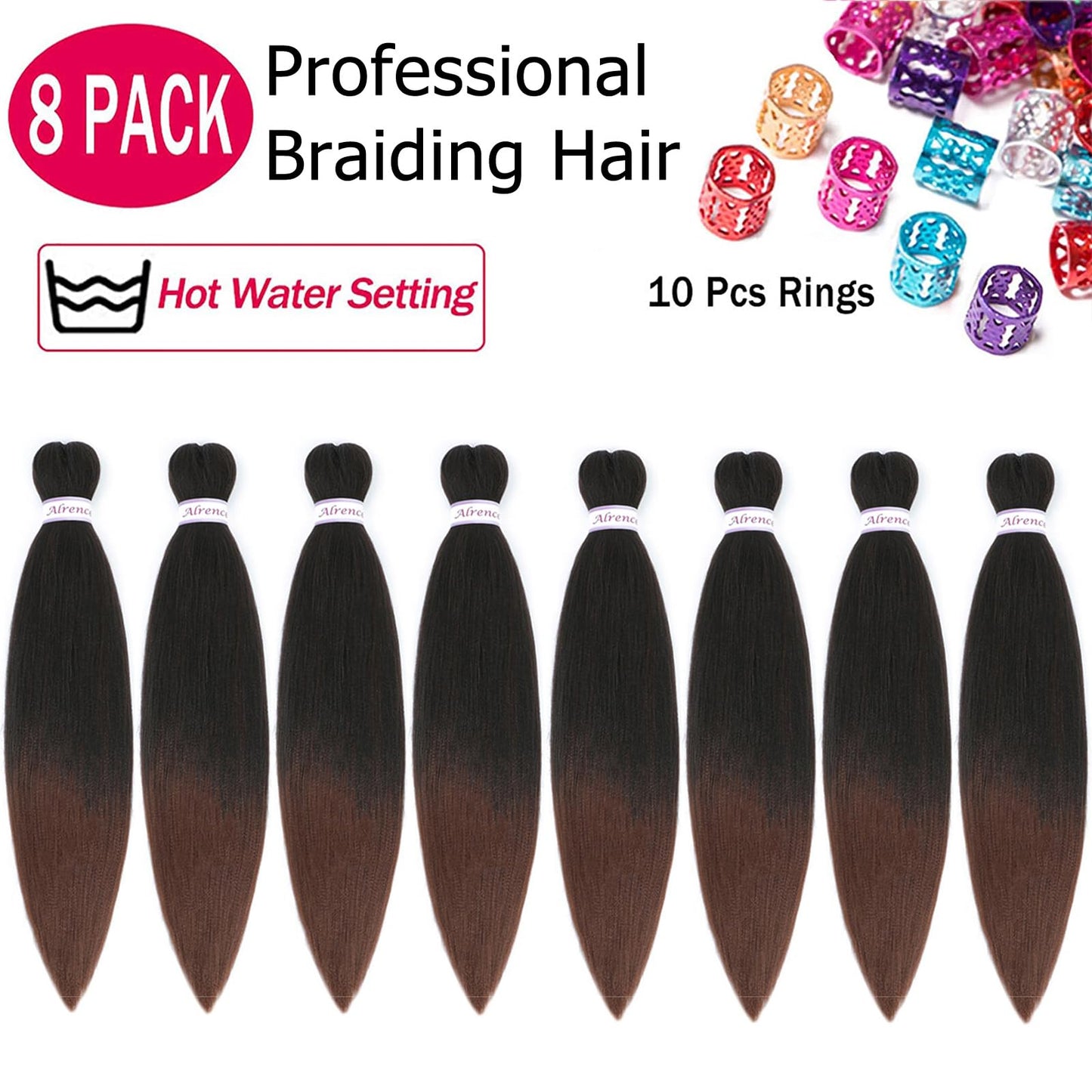 Alrence Pre Stretched Braiding Hair Long Braid 14 Inch 8 Packs Professional Braiding Hair Extensions Synthetic Crochet Twist Braids (14 Inch, T1B/30)