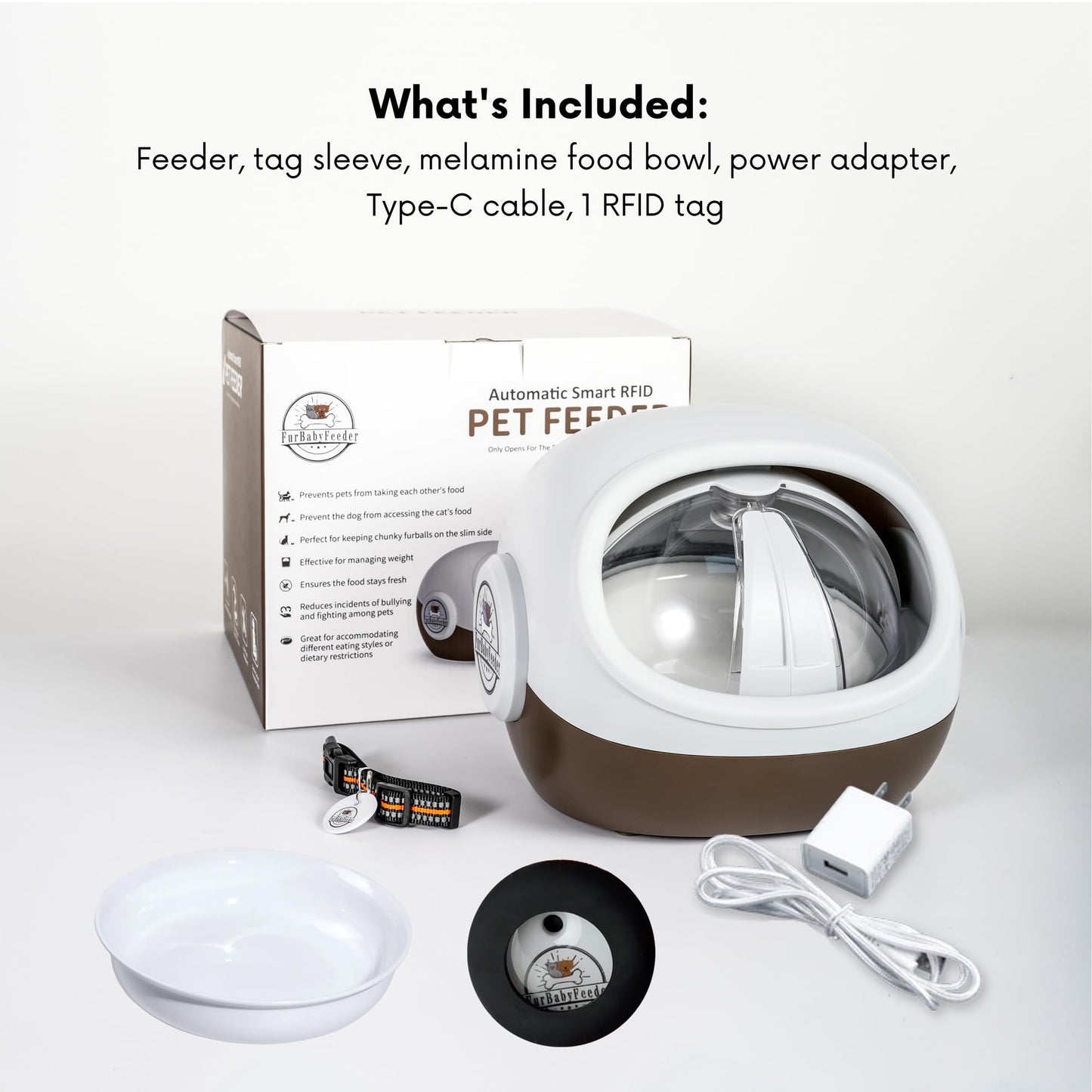 FurBabyFeeder Sphere – RFID Automatic Cat Feeder with Mute Option & Tag Sleeve – Smart Feeder for Multi-Cat Homes – Works with Wet & Dry Food – Secure Locking Doors, LCD Display - Coffee