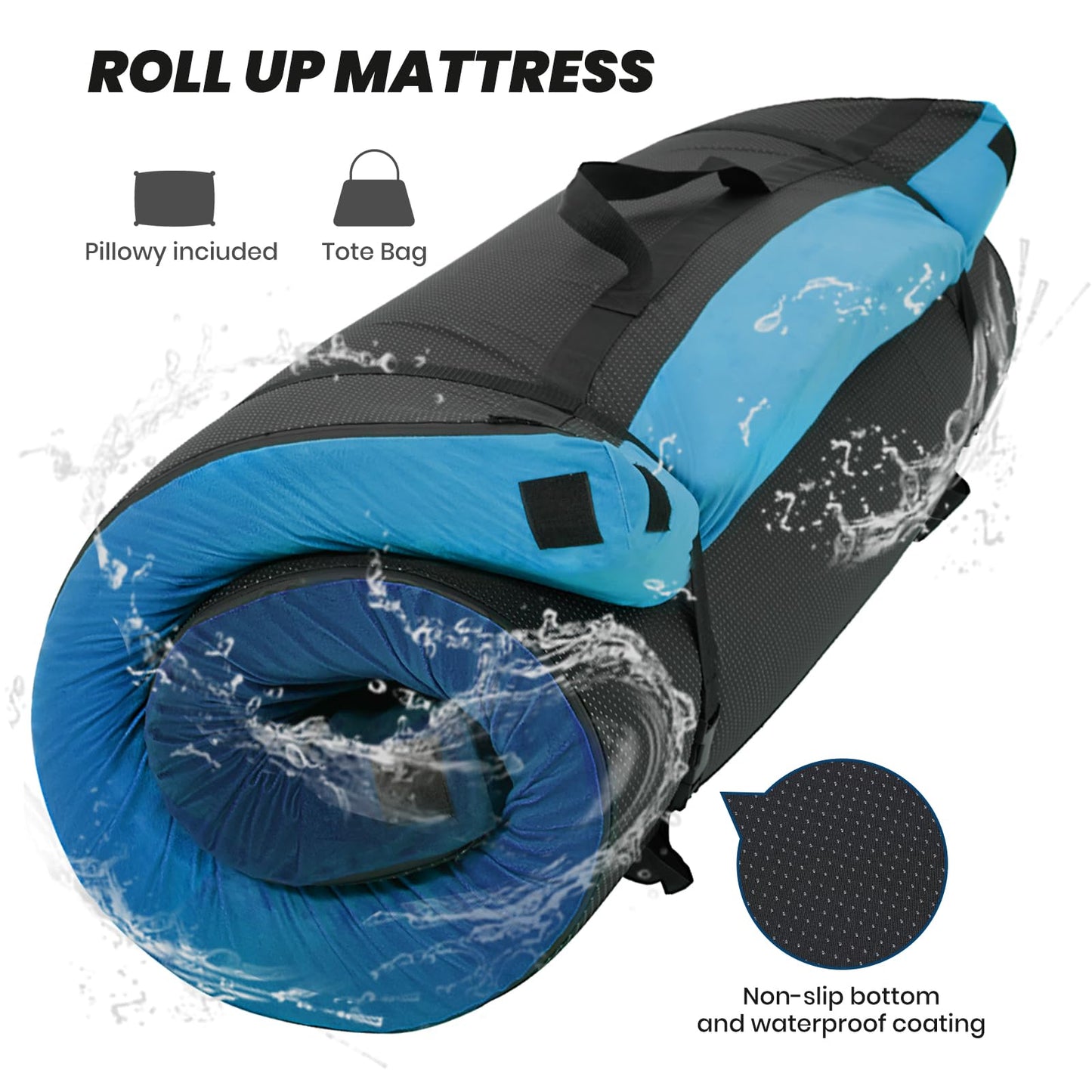 Memory Foam Camping Mattress Sleeping Pad, Portable Roll up Mattress with Travel Bag, 3 Inch Waterproof Camping Mat for Car Tent Floor, Comfortable Sleeping Mats for Guests and Adults Sleepover