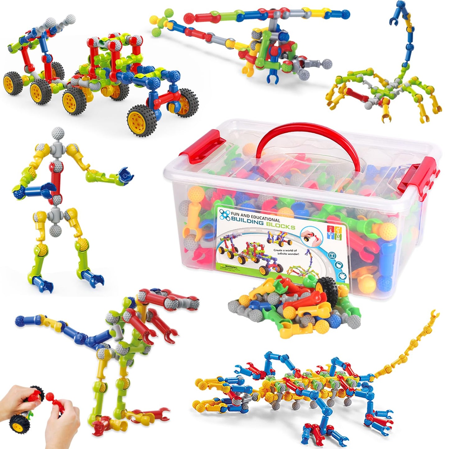 170 Pcs STEM Building Toys for Kids Ages 4-8, Building Blocks Educational Construction Engineering Building Kit for Ages 3 4 5 6 7 8 9 Year Old Creative Kids Games, Christmas Birthday Gifts Boys Girls