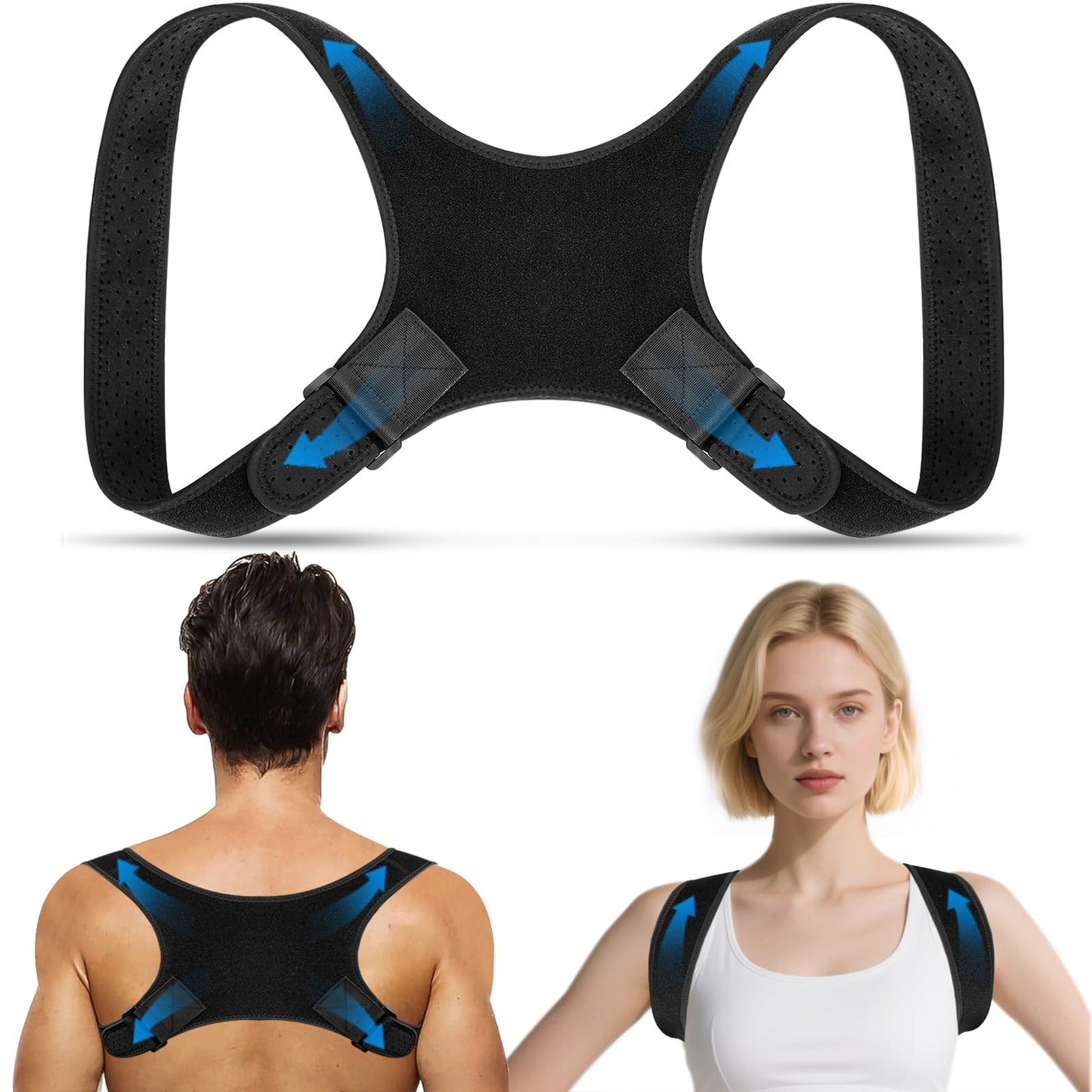 Aokyoo Back Brace Posture Corrector for Men and Women - Bionic System Newly Adjustable Upper Back Support Shoulder Posture Brace, Back Straightener Neck Pain Relief