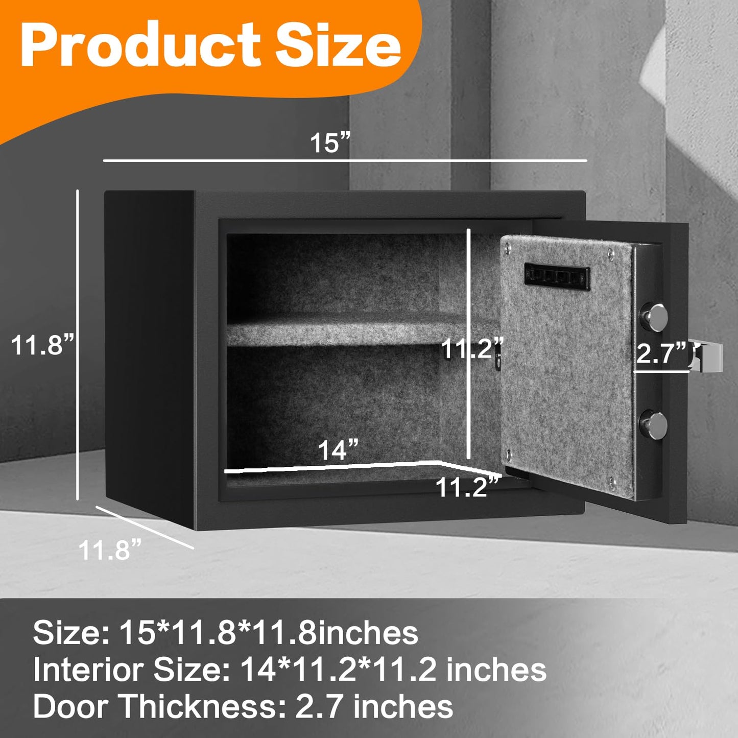 1.2 Cubic Feet Fireproof Safe Box, Fireproof Home Safe for Money, Jewelry, Documents and Valuables W/Digital Keypad,Alarm System,Removable Shelf, Home and Office Use Document Box