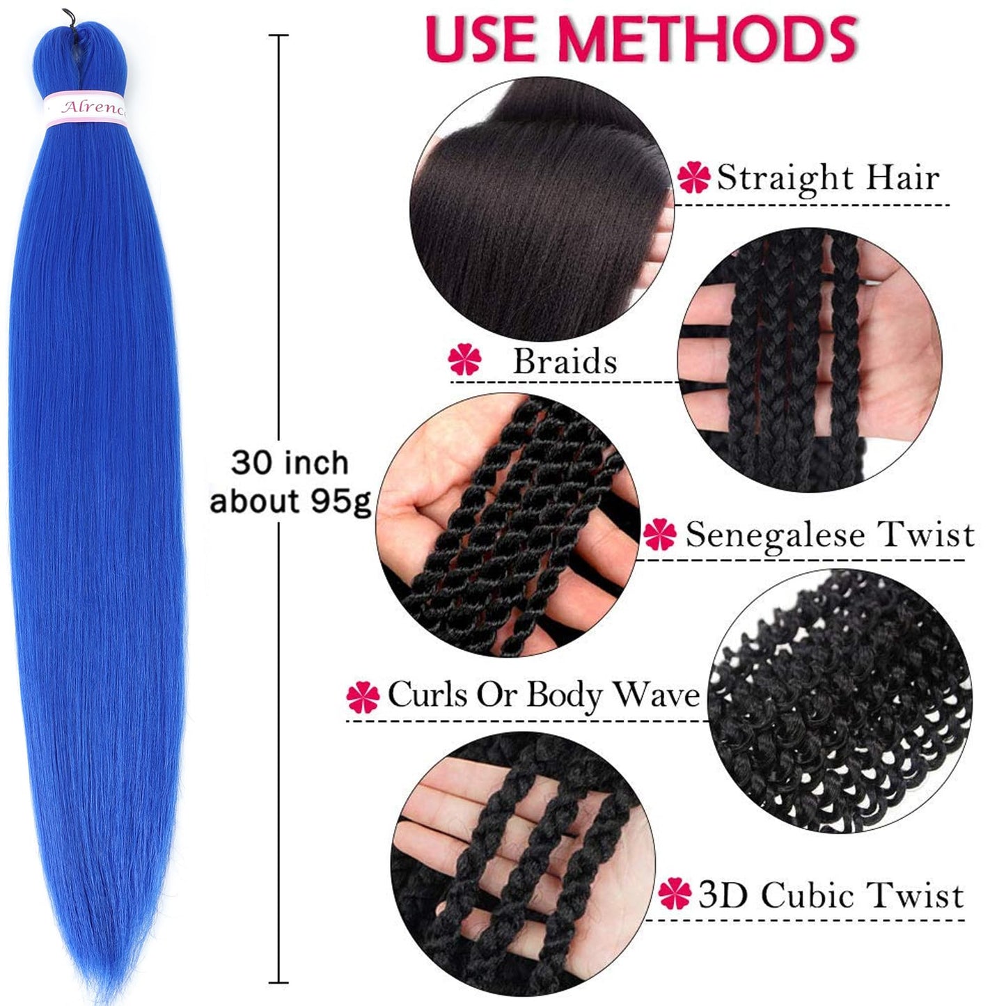 Alrence Pre Stretched Braiding Hair Long Braid 30 Inch 8 Packs Professional Braiding Hair Extensions Synthetic Crochet Twist Braids (30 Inch, Blue)