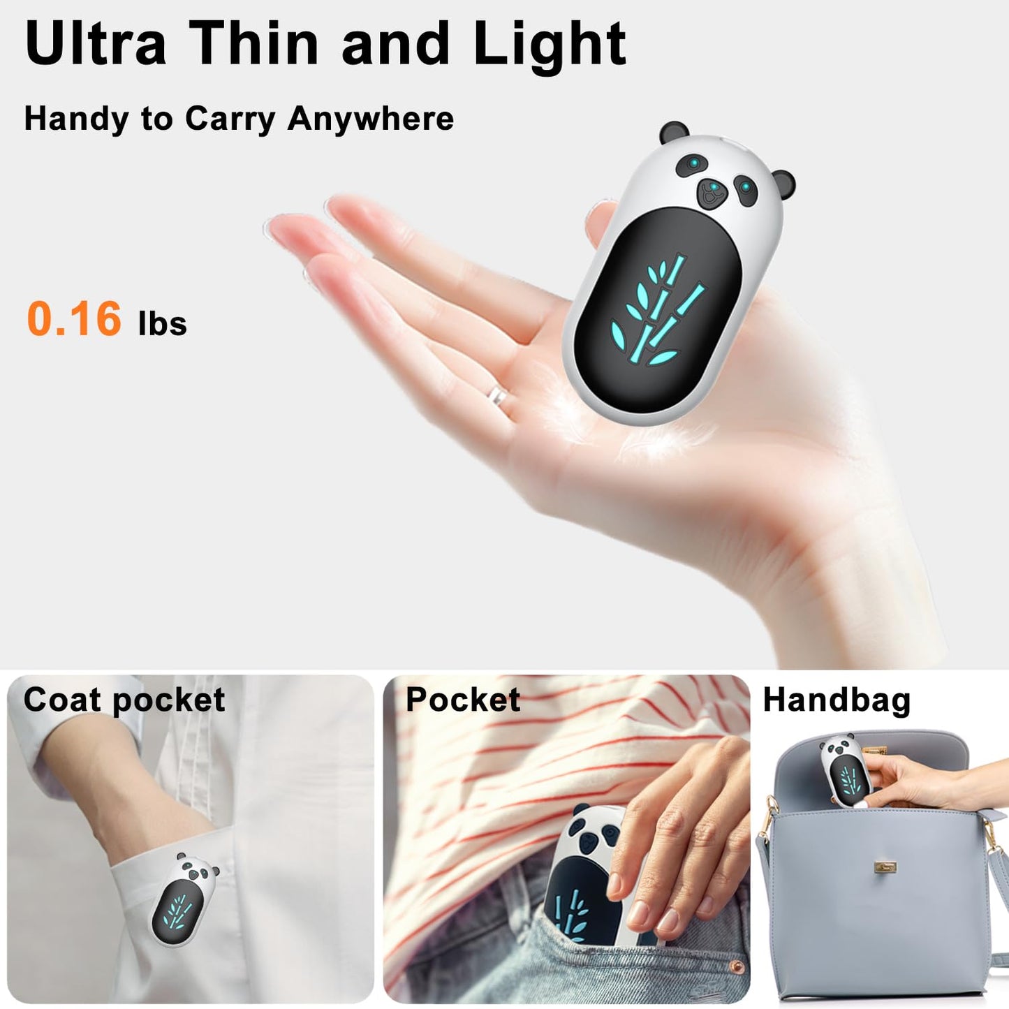 AI Hand Warmers Rechargeable 2 Pack, 6000mAh Electric Hand Warmer Reusable, 20Hrs Long Heating, Portable Pocket Heater Handwarmer for Women Men, Outdoor Camping, Ski Equipment(Black/White)