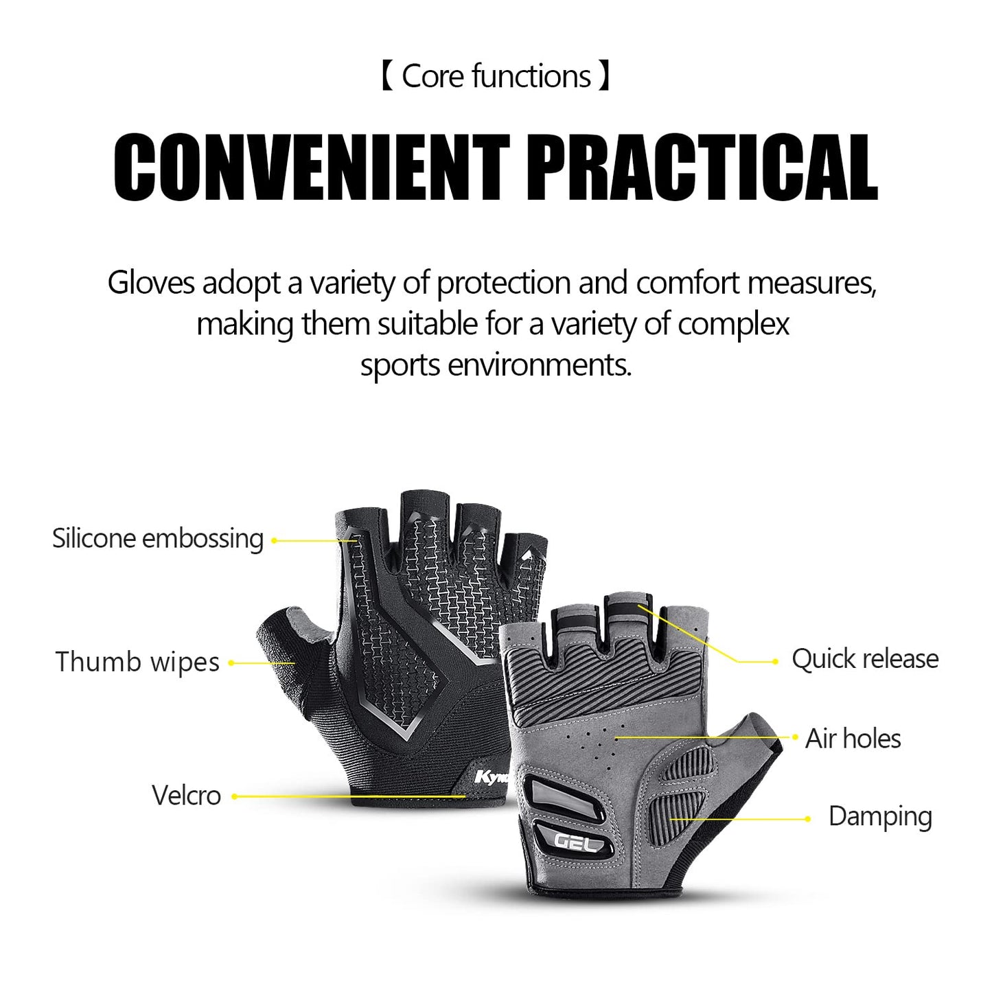 KynciLOR Cycling Gloves Bike Gloves for Men Women Breathable Half Finger Mountain Bike Gloves Shock-Absorbing Liquid Silica Gel Pad Anti-Slip Bicycle Gloves