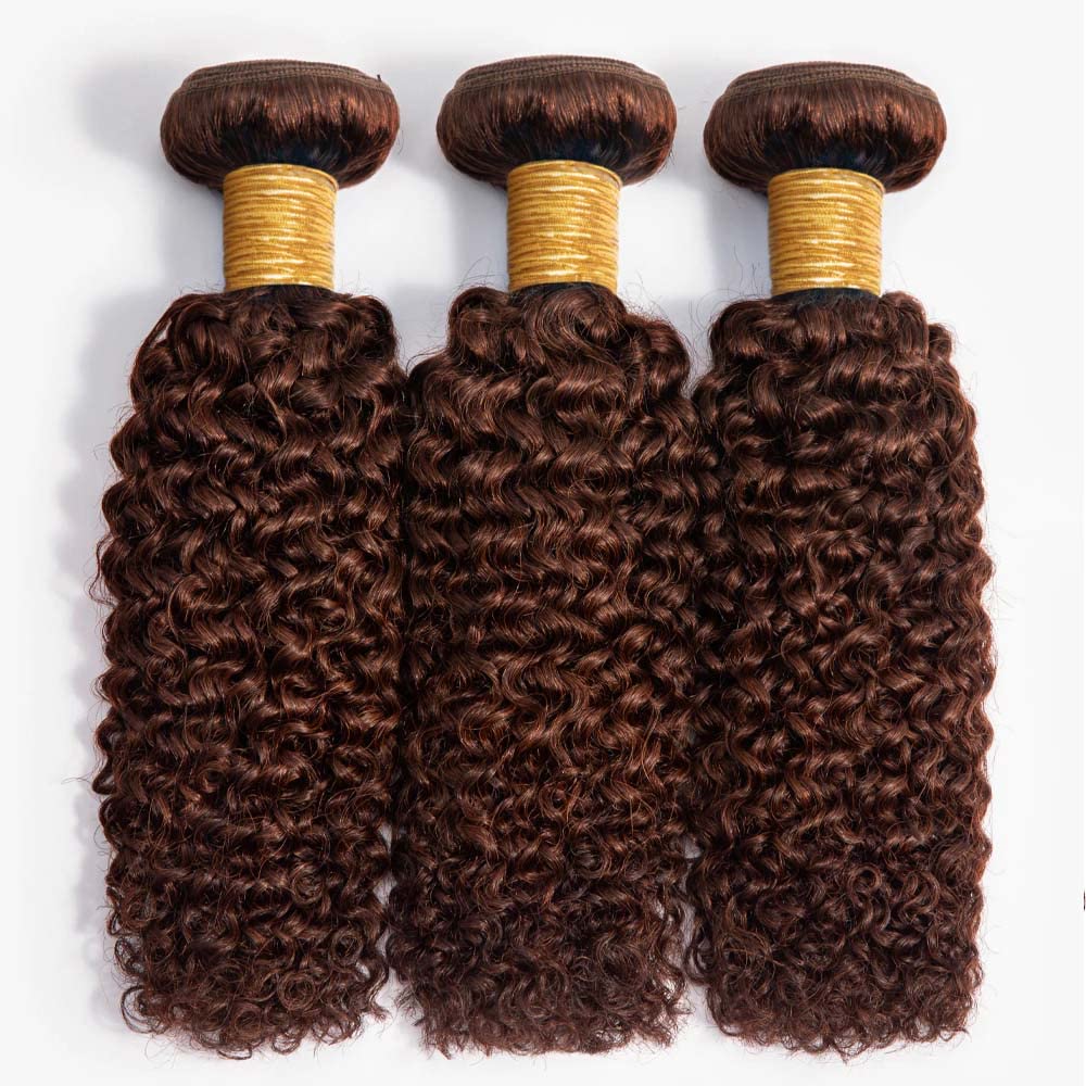 #4 Dark Brown Deep Curly Weave Bundles Human Hair Chocolate Brown Kinky Curly Bundles Double Weft Brazilian Remy Hair Extensions Wet and Wavy Bundles Silky Soft for Black Women(26 26 26 Inch)