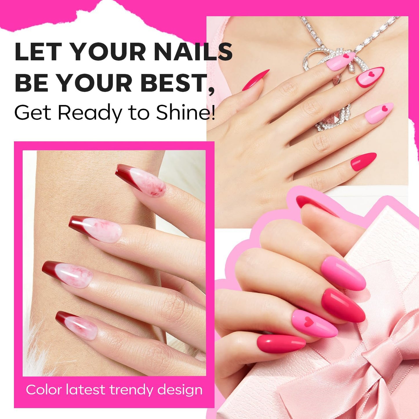 modelones Pink Nail Polish 6 Colors Hot Pink Tones Neon Shades Magenta Light Soft to Dark 2025 Spring Nail Art Design for Women Girl Nail Lovers Valentine's Day Gift Salon DIY Manicure Kit