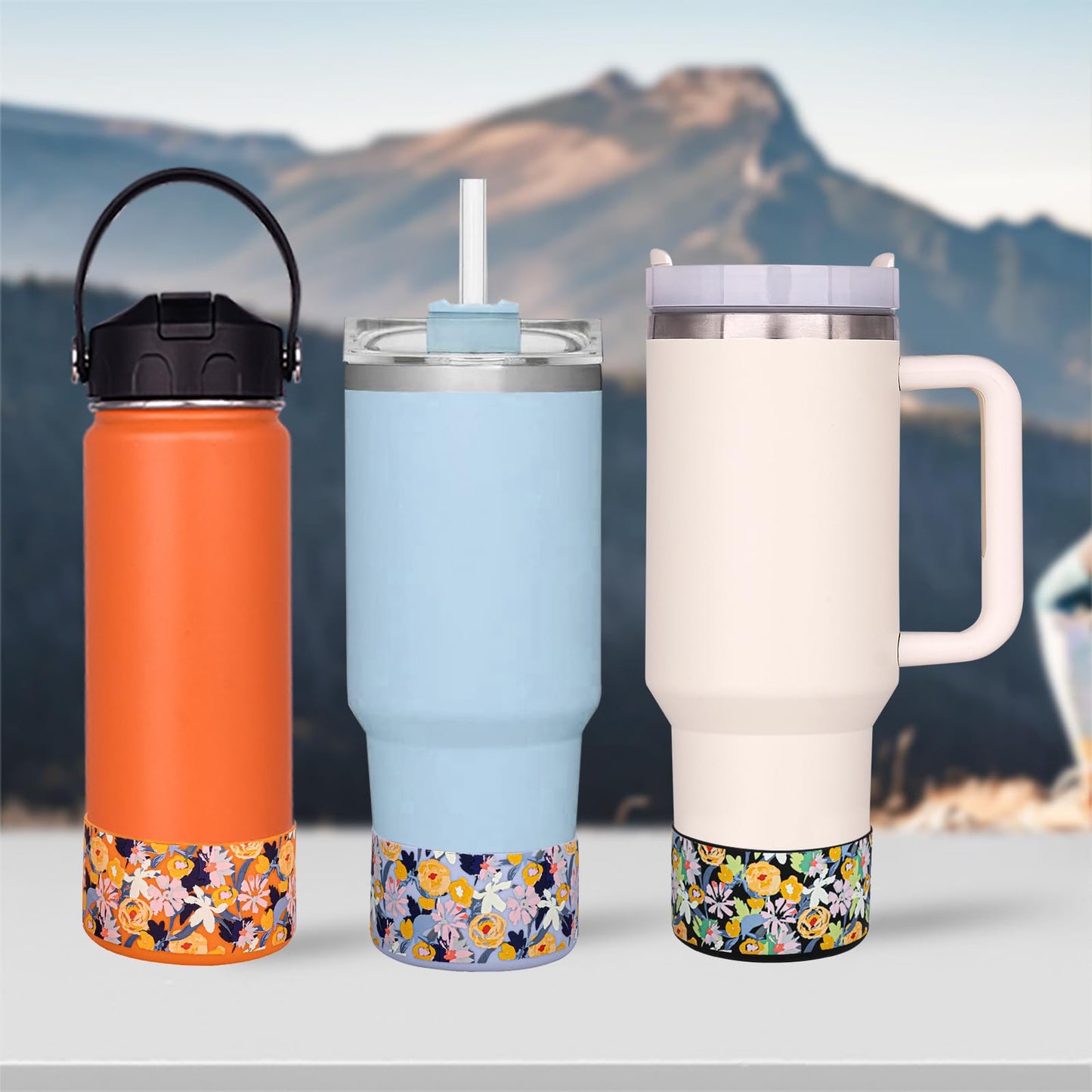 HEYSKAY 2pcs Protective Flask Silicone Boot Base for Stanley Quencher Adventure 40oz & Stanley IceFlow 20oz 30oz Tumbler, and Compatible with 12-24oz Hydro Sport Water Bottles,Yeti and More