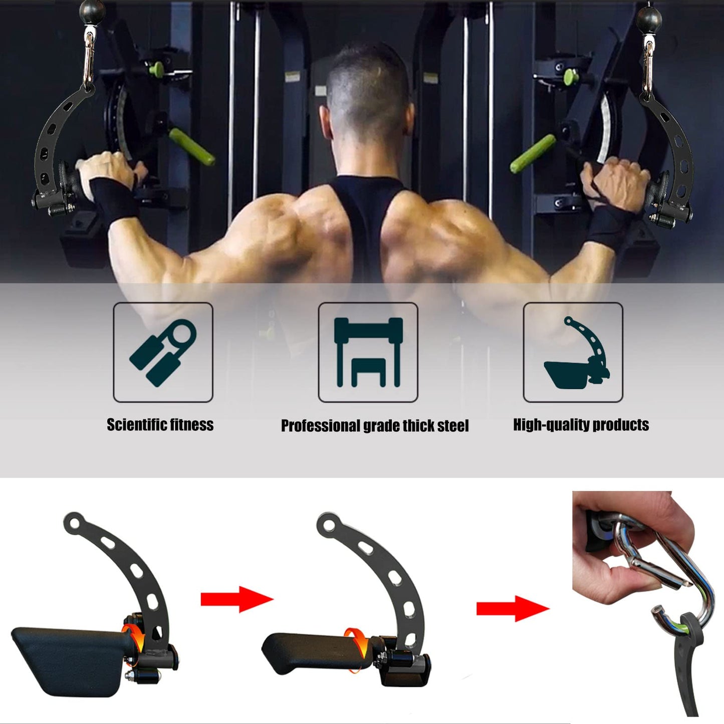 Home Gym Fitness Spreader Bar, Multi-Grip Wide Lat Pull Down Bar, Neutral Grip Handle, Lat Pulldown Attachments Long Bar for Cable Pulley System Machine, T-bar Row Landmine Attachment (SP-B04)