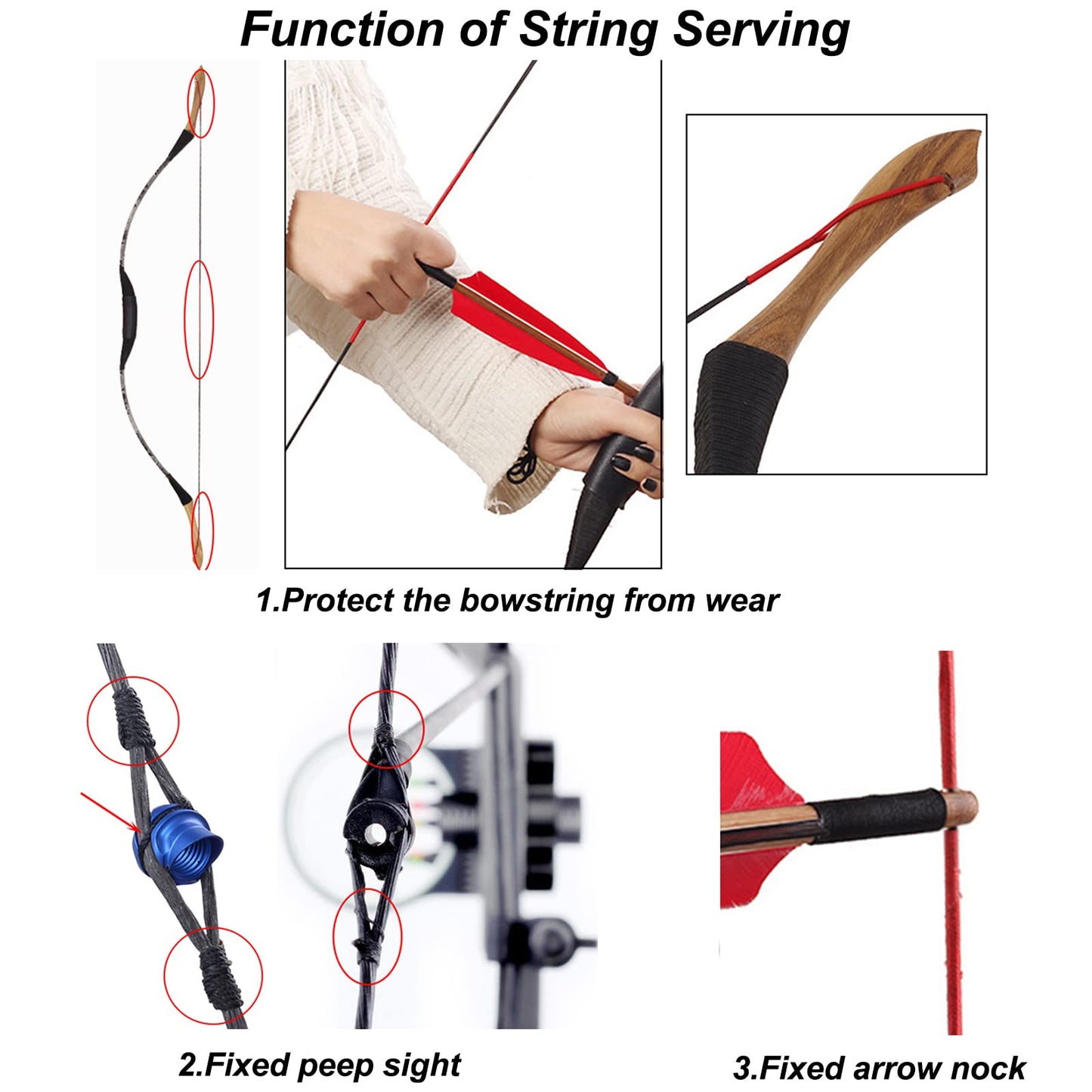 SOPOGER Archery Bow String Serving Thread 131 yard/120 m Durable Nylon Bowstring Serving Thread for Compound Recurve Bow Tying Peep Sight Nock Point (Red)