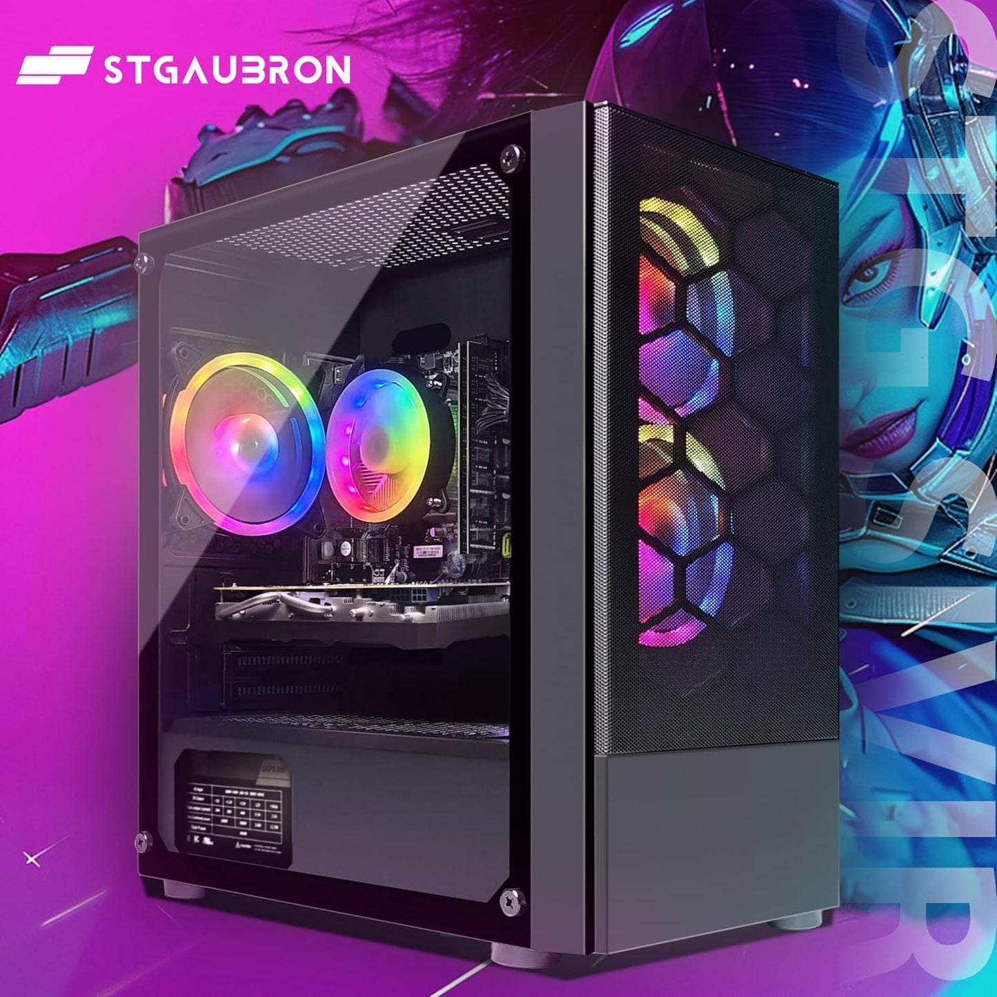 STGAubron Gaming Desktop PC, GeForce RTX 3050 Ti M 8G, Intel Core I7 8th up to 4.10G, 16G DDR4, 1T SSD, WiFi 6, BT 5.2, RGB Fan x4, Windows 11 Home