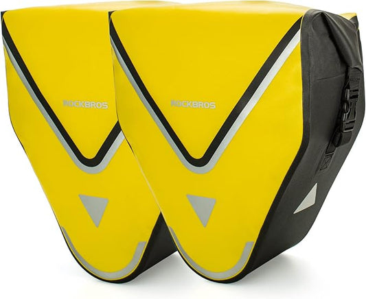 ROCKBROS Bike Pannier Waterproof 27L Large Capacity Bike Bag Rear Rack Bicycle Pannier Bag Waterproof for Grocery Touring Cycling Triangle Yellow*1