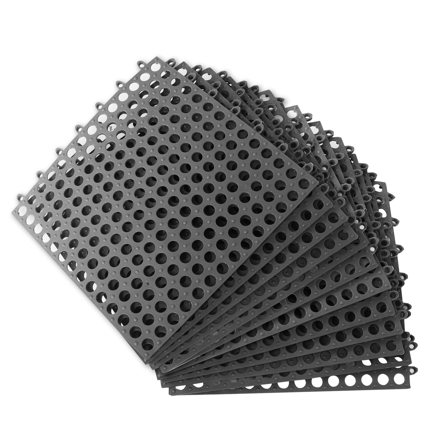 12 Pack 12" x 12" Interlocking Floor Tiles with Drain Holes Soft PVC Non Slip Shower Floor Mat Modular Interlocking Cushion Mat for Drain, Deck, Pool, Flower Garden,Patio, Poultry, Floor Grid,Grey