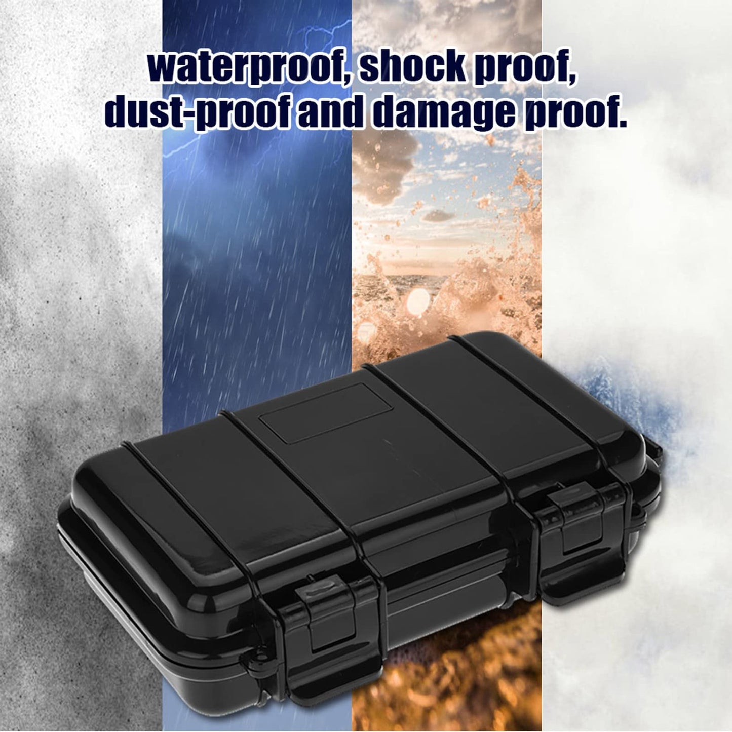 Tbest Small Waterproof Container,Outdoor Waterproof Shockproof Airtight Survival Box Storage Container Case Carry Box Black Dry Storage Box for Fishing Cam Hiking Outdoor Activities(A)
