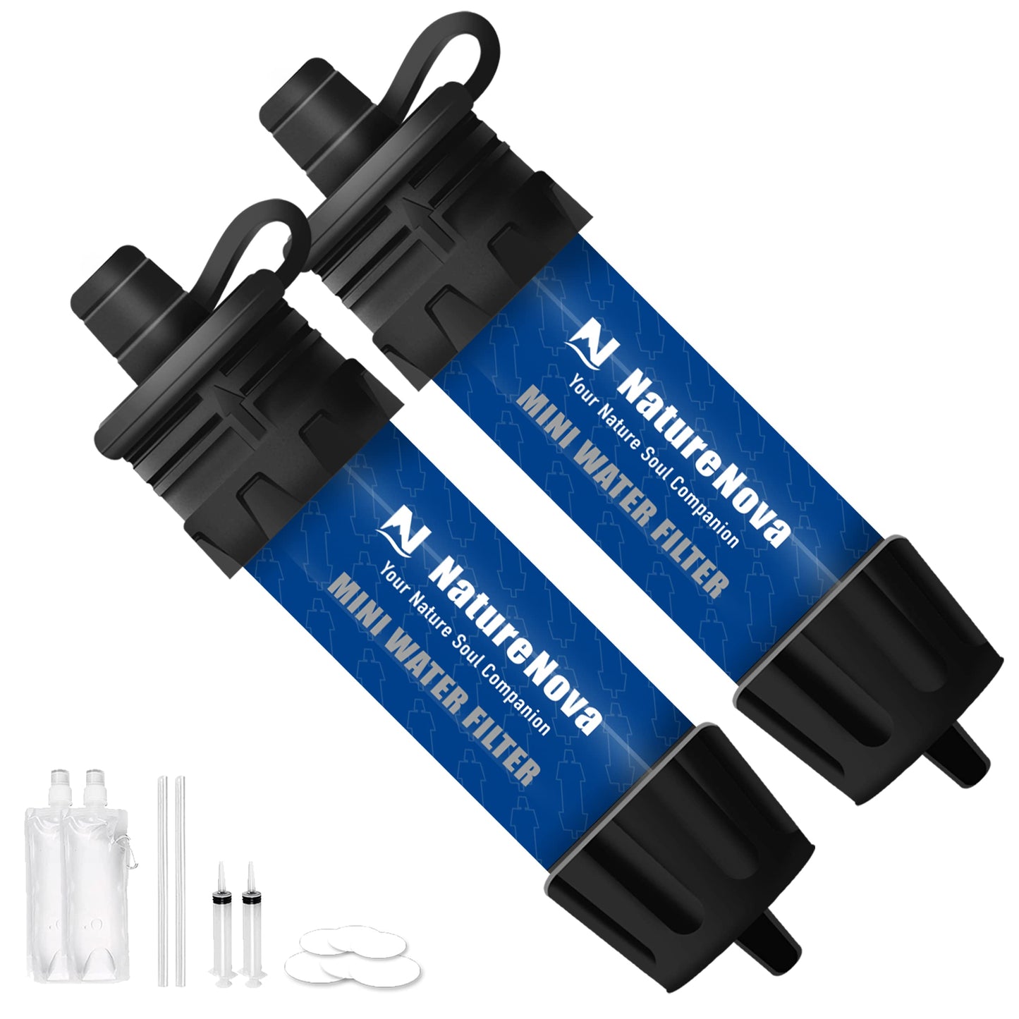 Mini Water Filter NatureNova Portable Emergency Water Filtration System Hiking Camping Straw Survival Gear Emergency Preparedness(Blue, 2 Pack