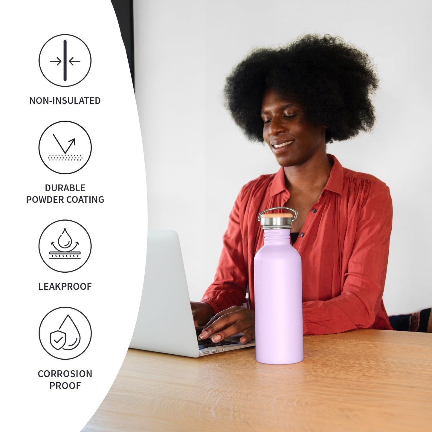 Bambaw Metal Water Bottle 16 oz, Lavender Water Bottle with Handle, Stainless Water Bottle Non Insulated, Small Water Bottle, Purple Water Bottle for Women, Metal Water Bottle – Lavender Haze