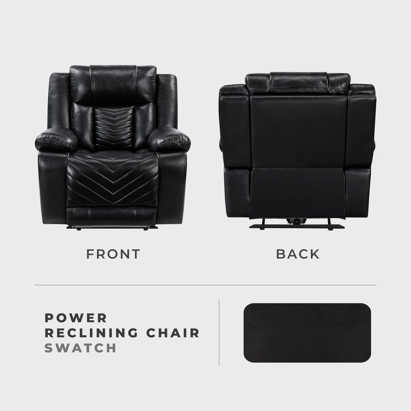 Lexicon Power Recliner Chair, Faux Leather Upholstered Home Theater Seating with LED Lighting, USB Charging Ports, Single Wall Hugger Reclining Chair for Living Room/Bedroom Easy Assembly, Black