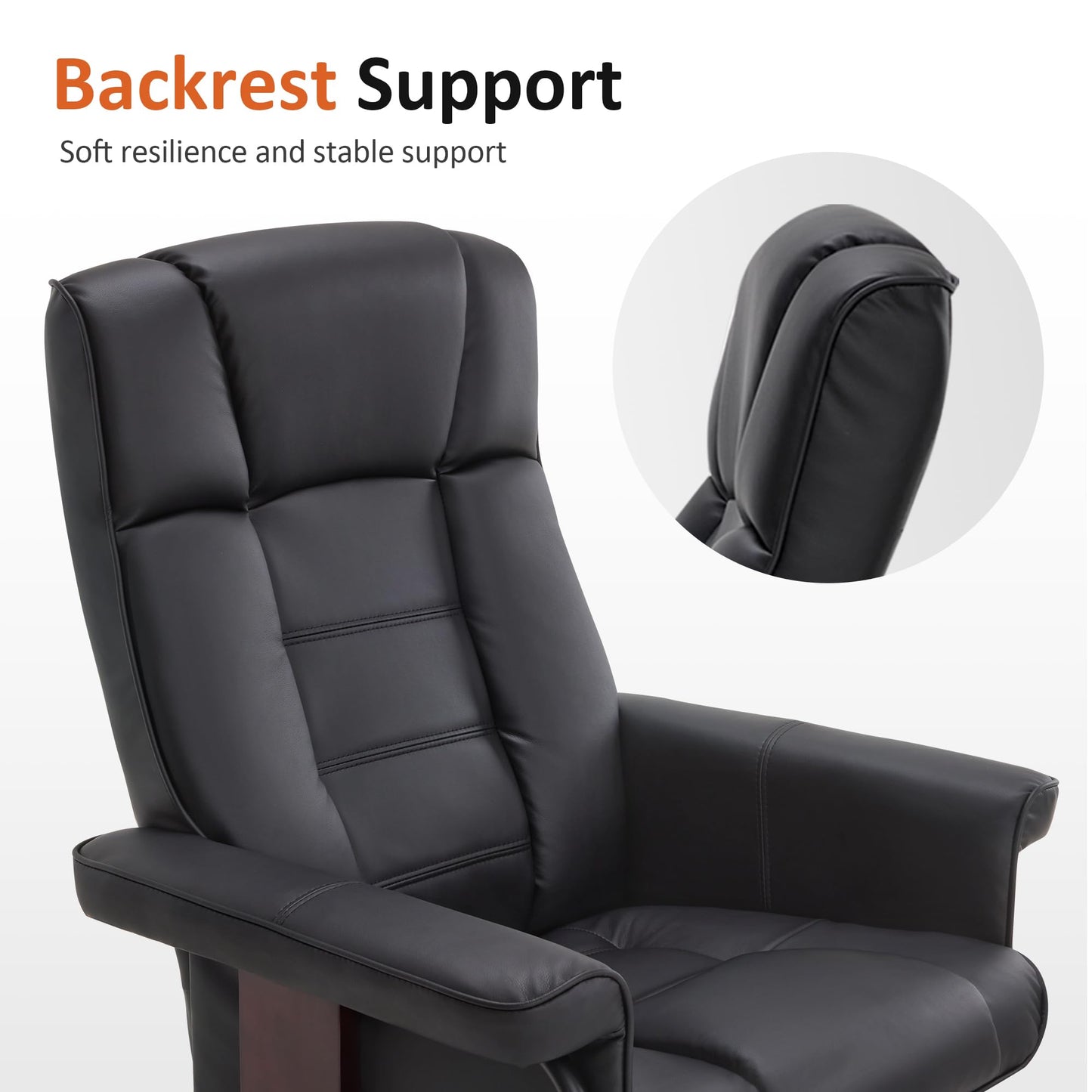 MCombo Manual Swivel Recliner with Ottoman, Chair Ottoman Set for RV Small Spaces, Living Room, Bedroom, Office 9019 4919 (Faux Leather, Black)