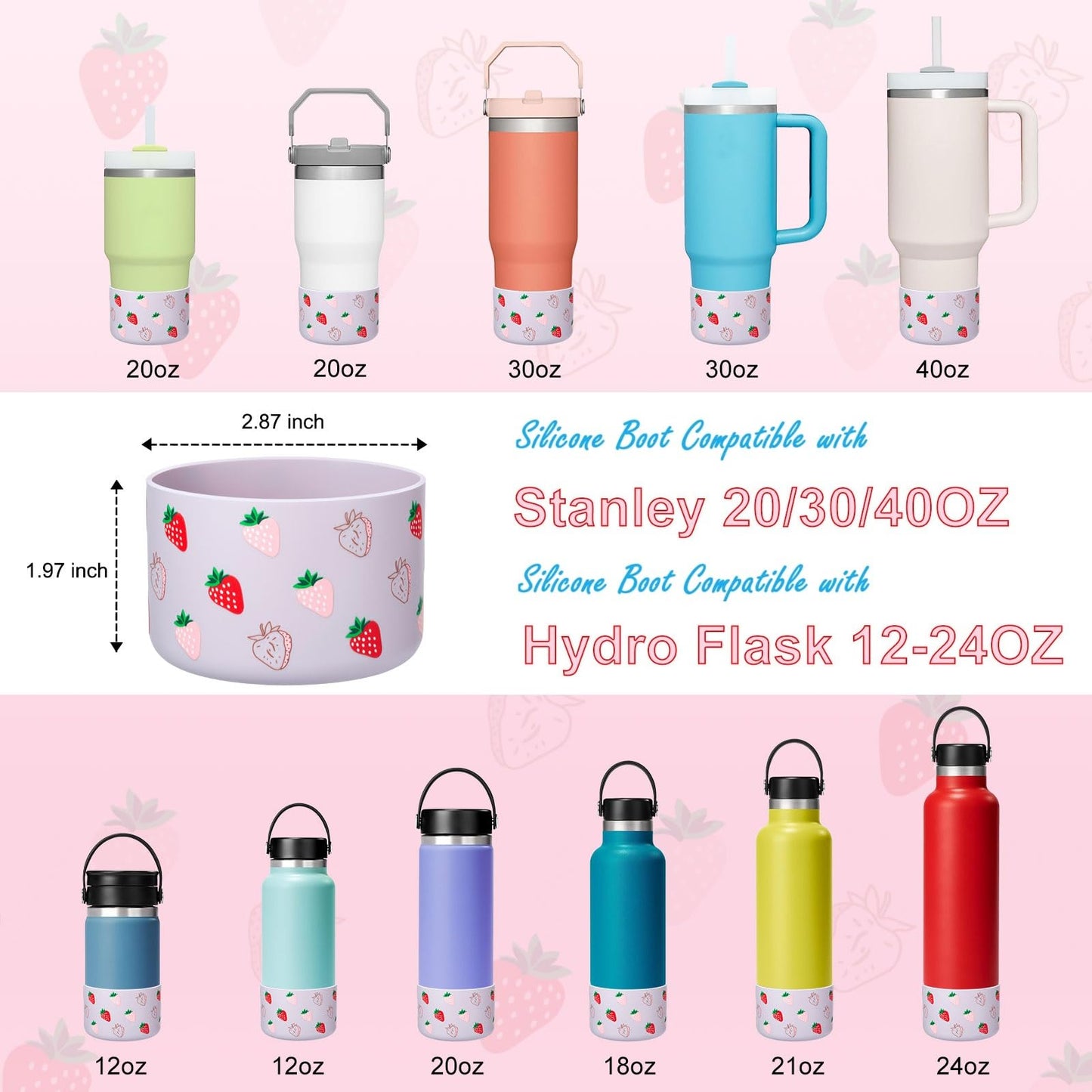 Onlymory Silicone Boots for Stanley Cup 40 30 20 OZ, Protective Bottom Boot for Stanley IceFlow 20OZ 30OZ, Sleeve Cover Protector for Hydroflask 12-24 oz Sports Water Bottle Stanley Cup Accessories