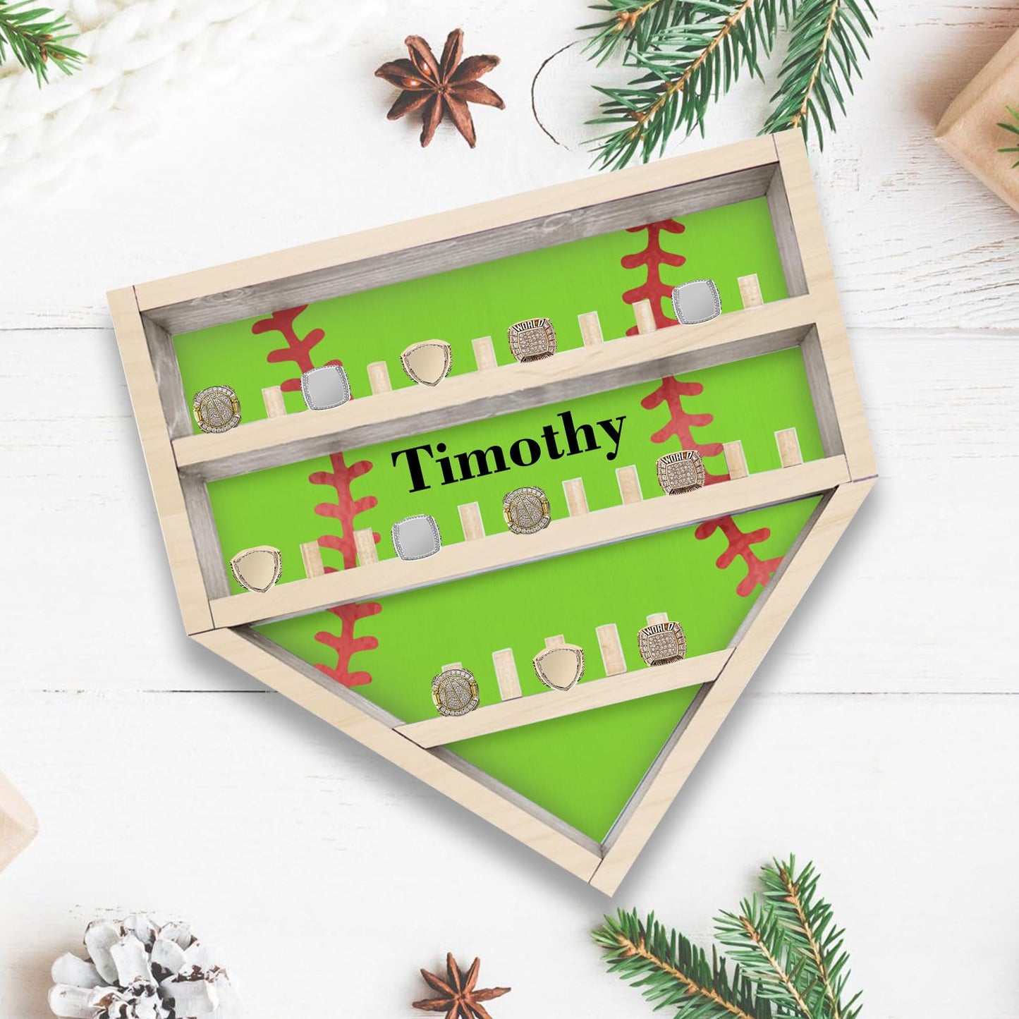Personalized Baseball Ring Display Case Custom Name Number Wood Baseball Championship Ring Display Case Stand, Softball Ring Holder Display Wall Mount, Trophy & Medal Gift for Men Dad