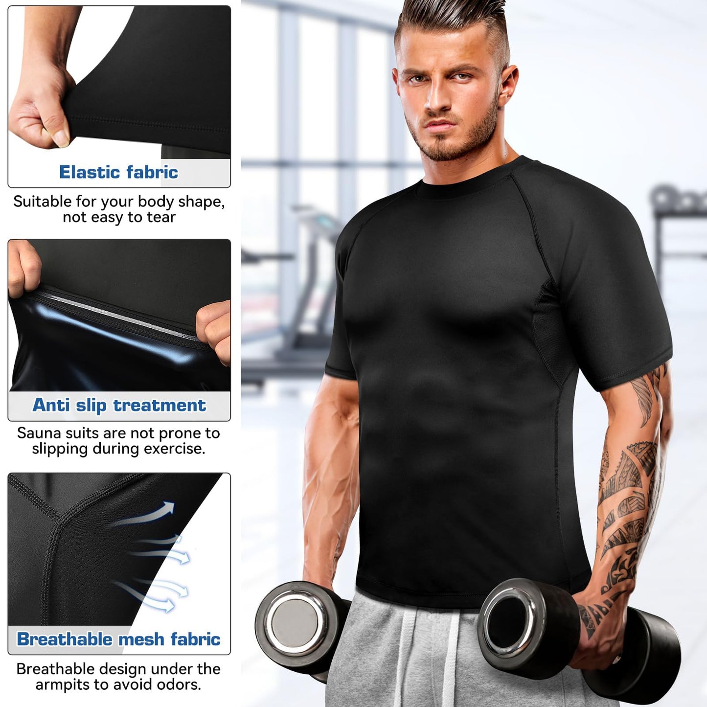 Cimkiz Sauna Shirt for Men, Mens Sauna Vest t shirts Gym Slimming Exercise Clothes,Outdoor Exercise Quick Drying Tight Sweat Shirt(Blue,S)