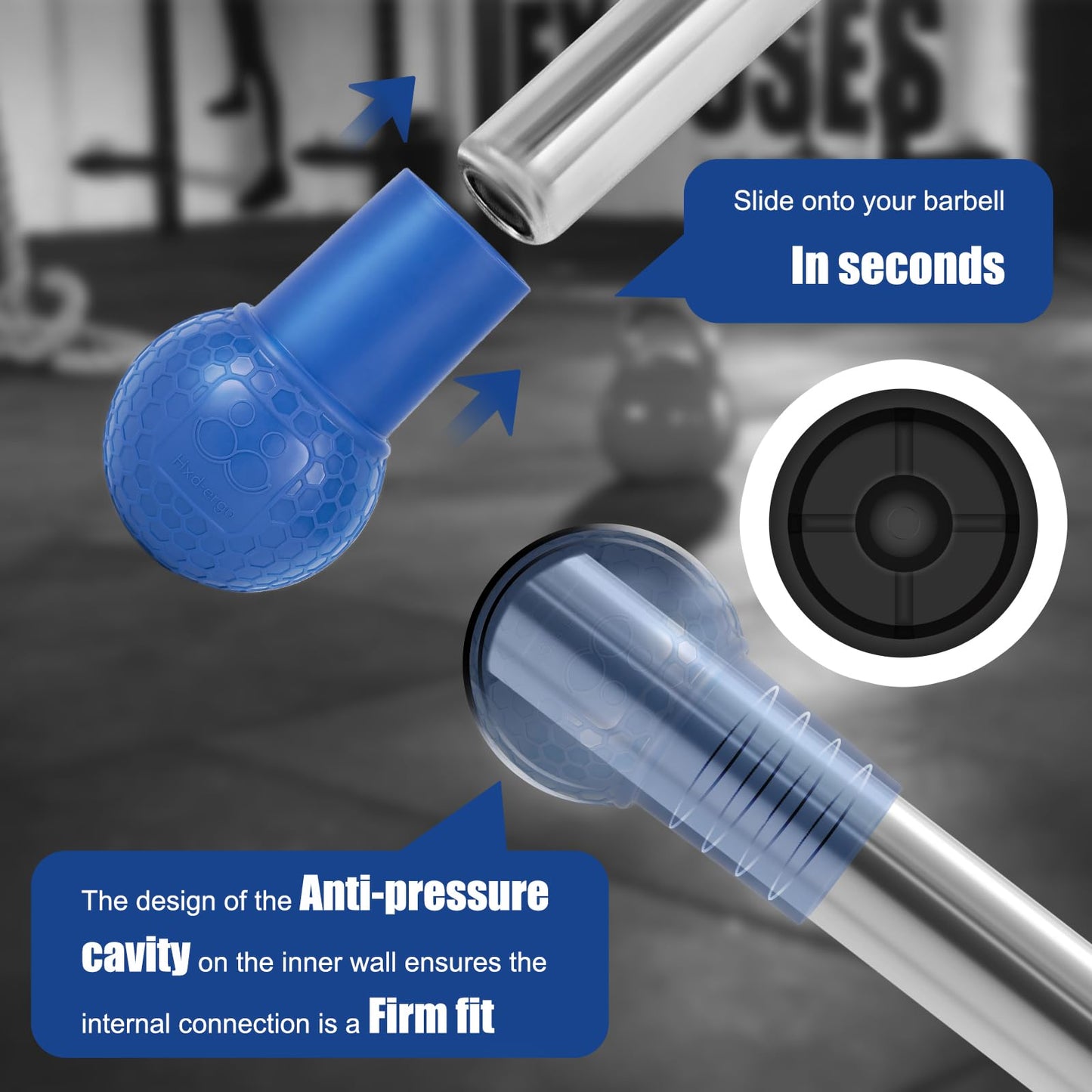 HXD-ERGO Landmine Attachment for Barbell, Barbell Bomb for Press, Row, Spin, Split Squats, Natural Rubber Barbell Landmine Attachments, T Bar Row Attachment Fits 2 Inch Olympic Bars(Blue)