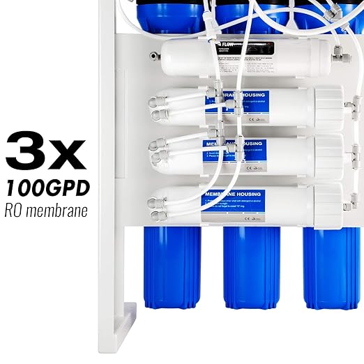 iSpring RCB3P Reverse Osmosis RO Water Filtration System, 300 GPD, Tankless, for Residential and Light Commercial Usage,TDS Reduction, with Booster Pump and Pressure Gauge