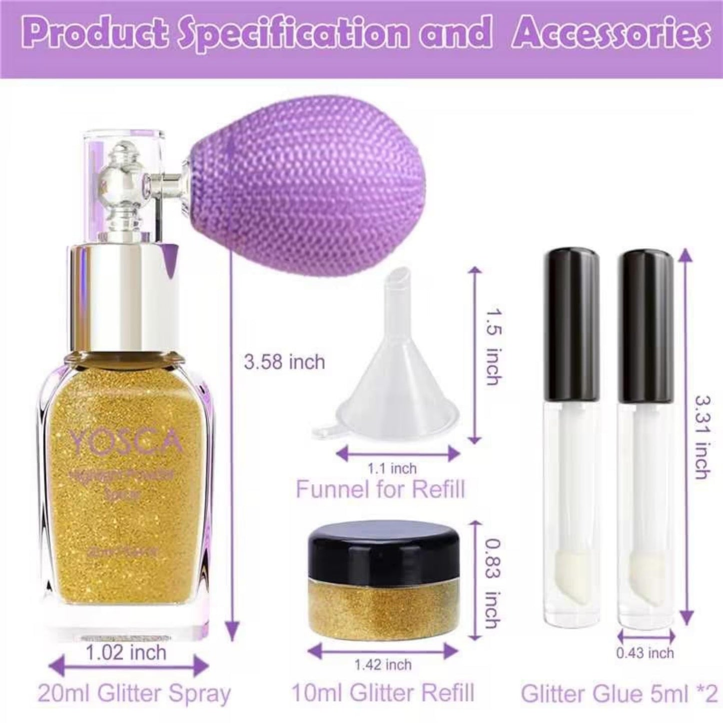 Yosca Body Glitter Spray, 30ML Loose Body Shimmer Powder Iridescent Hair Spray White Glitter Sparkle Highlighter Makeup Mardi Gras Festival Concert Party Rave Accessories for Clothes Hair Face Nail