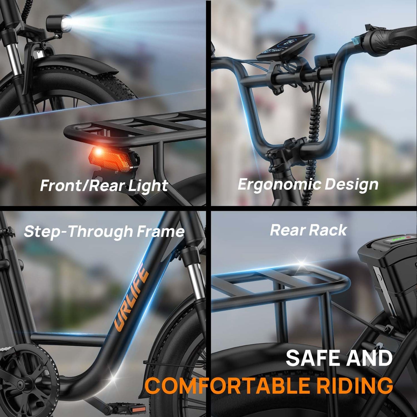 URLIFE Electric Bike for Adults, 1000W Peak Motor Ebike, 48V 13Ah Removable Battery, 28MPH,80 Miles Max, 20" Fat Tire Electric Bicycle with Colorful Display, All-Terrain E-Bike for Adults and Teens