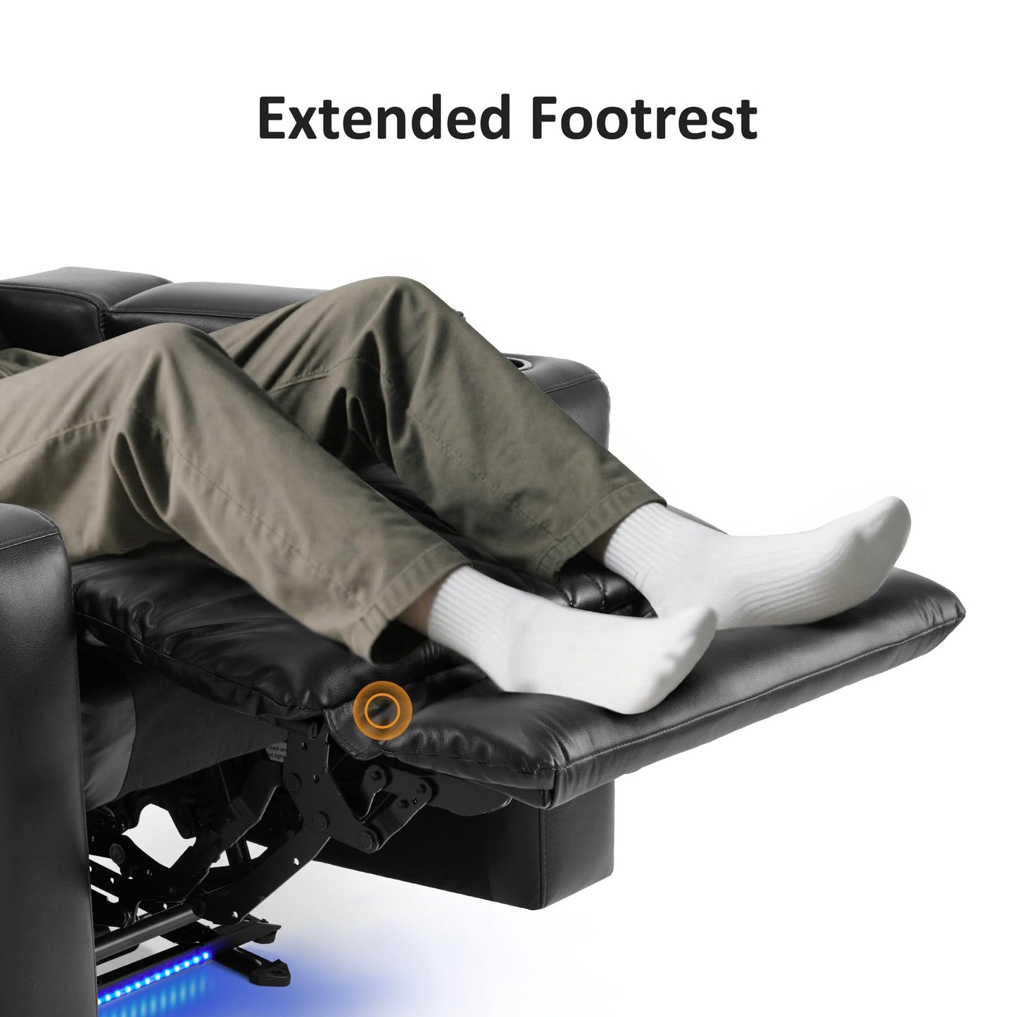 MCombo Oversized Power Recliner Chair for Adults with Power Headrest & LED Light, Faux Leather Recliner Chair for Living Room & Home Theater, USB Port, Armrest Storage HTS401 (Faux Leather, Black)