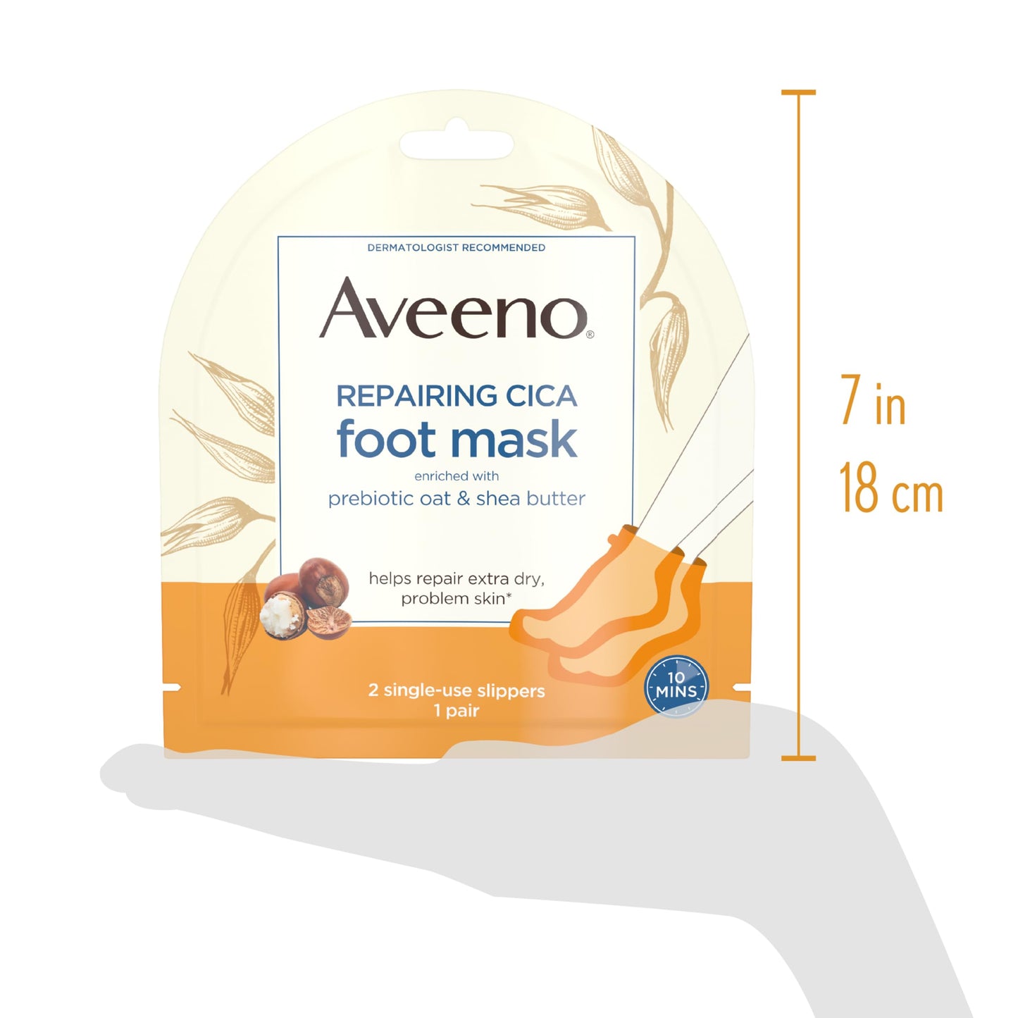 Aveeno Skin Relief Repairing Foot Mask, Moisturizing Socks with Prebiotic Oat & Shea Butter for Very Dry Skin, Foot Care for Sensitive Skin, Fragrance-Free, 1 Pair of Single-Use Slippers