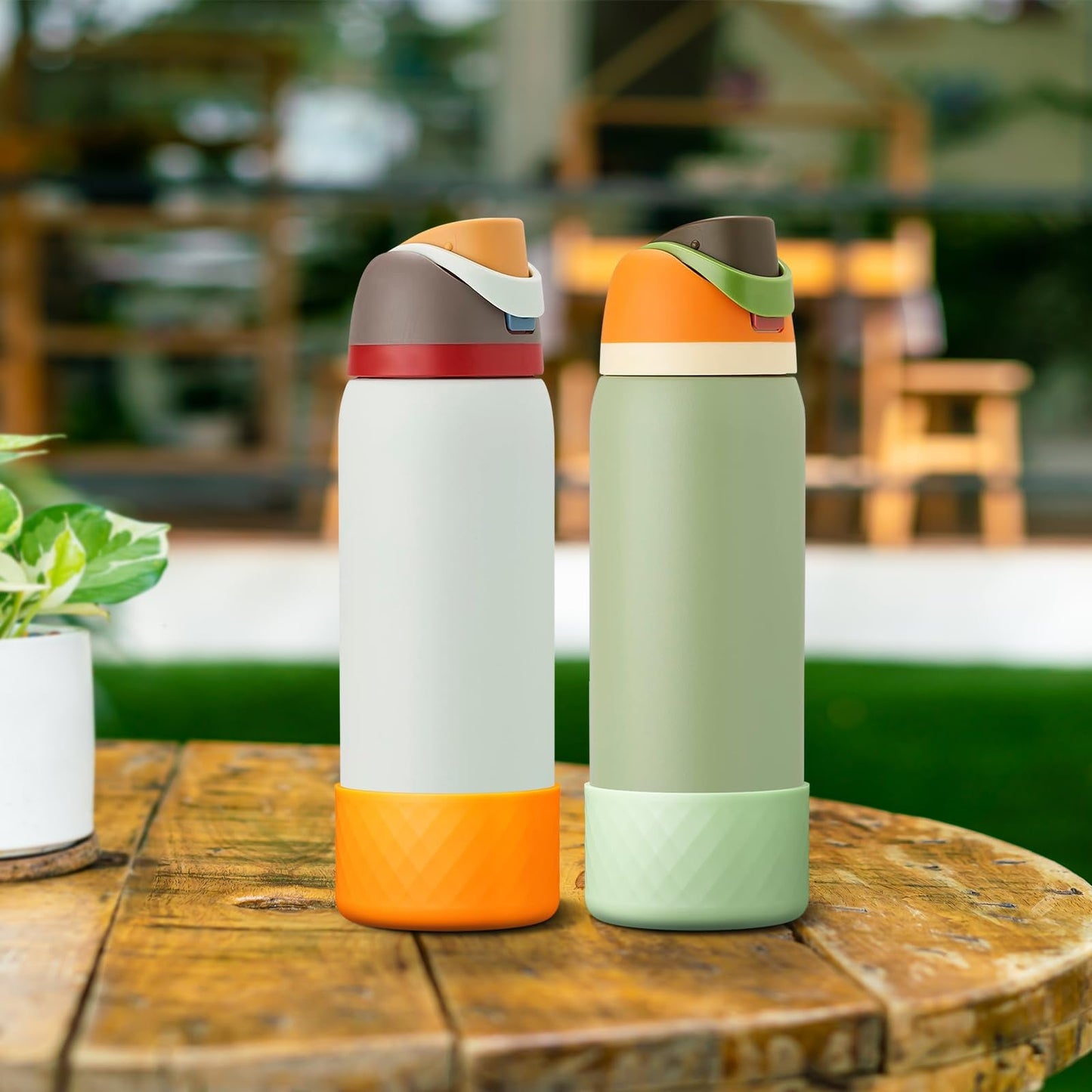 Alwenid 2PCS Silicone Water Bottle Boot for Owala 40 Oz, Anti-Slip Protective Sleeve Bottom Bumper Protector for FreeSip, Twist, and Flip Stainless Steel Water Bottles (Light Green+Orange)