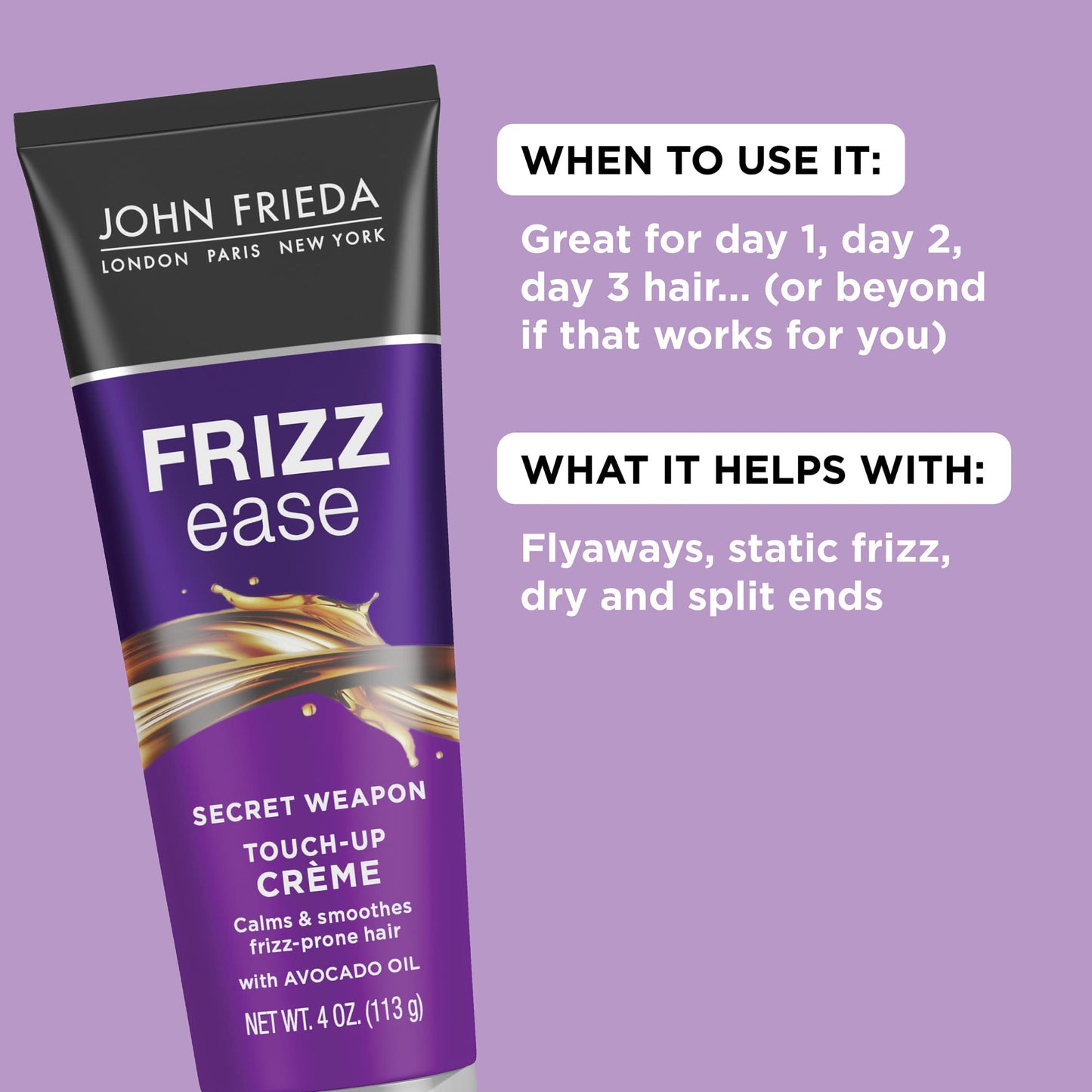 John Frieda Frizz Ease Secret Weapon Touch-Up Crème, Smoothing Cream for Flyaways, Frizz-Free & Split Ends, Infused with Avocado Oil to Seal in Moisture and Eliminate Flyaways, 1 Oz, Pack of 24