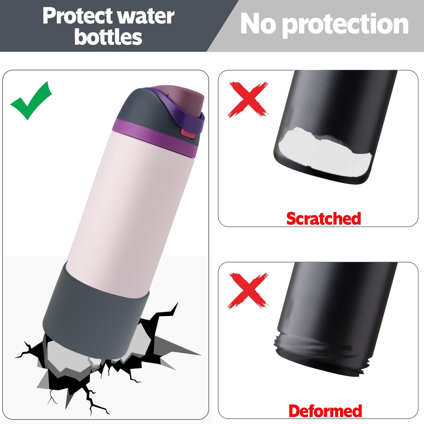 AESKEIA 2PCS Silicone Water Bottle Boot for Owala 24oz 32oz 40oz,Anti-Slip Protective Sleeve Bottom Bumper Protector for FreeSip, Twist, and Flip Stainless Steel Water Bottles (Grey, 40oz)