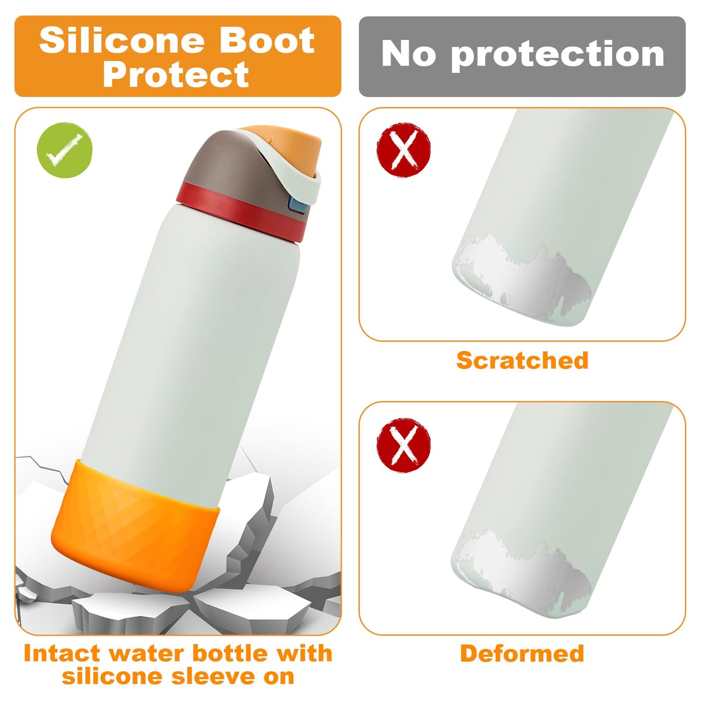 Alwenid 2PCS Silicone Water Bottle Boot for Owala 40 Oz, Anti-Slip Protective Sleeve Bottom Bumper Protector for FreeSip, Twist, and Flip Stainless Steel Water Bottles (Light Green+Orange)