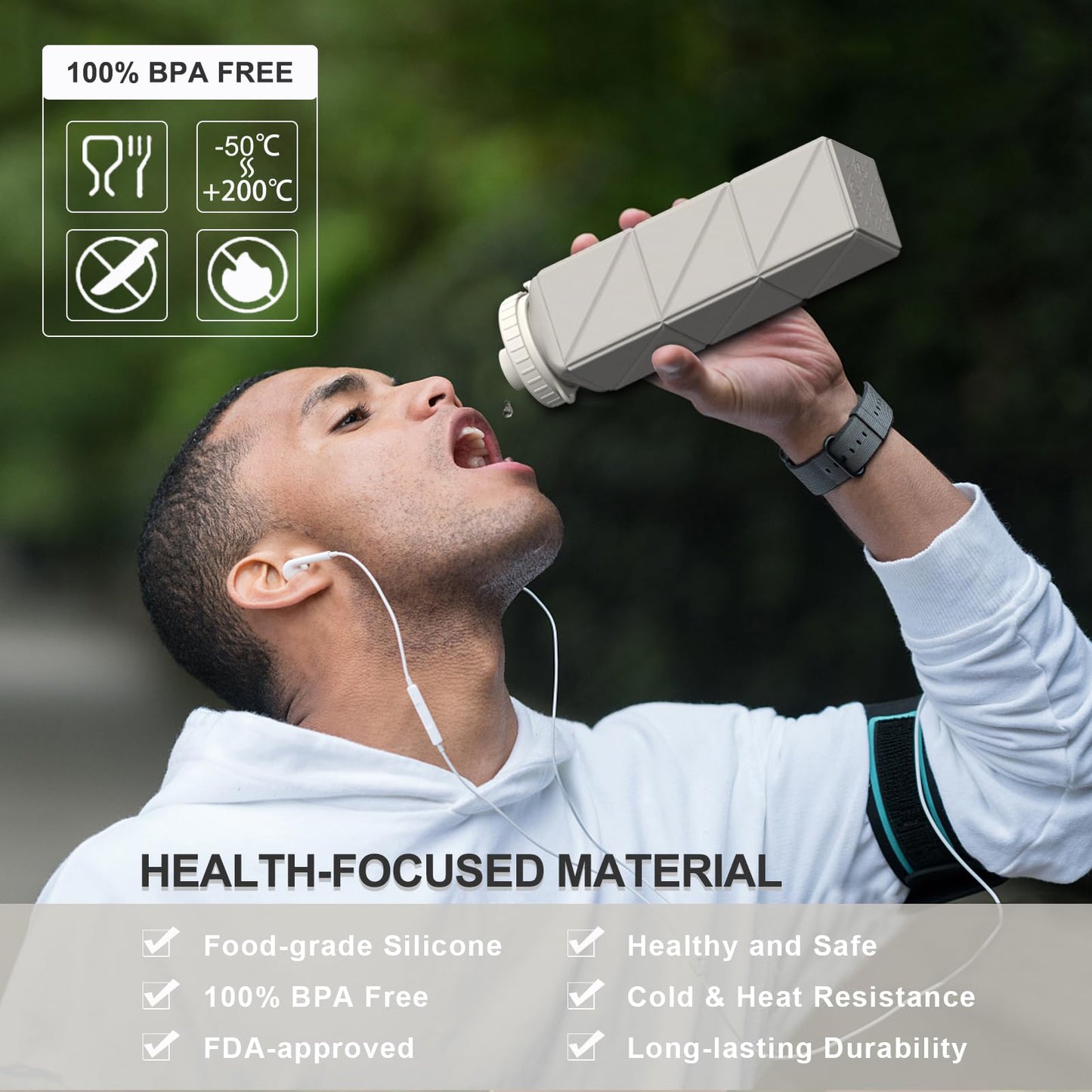 BEAUTAIL Collapsible Water Bottles, Silicone Foldable Portable Water Bottle 610ml, Lightweight Reusable Leakproof for Travel Hiking Sports Outdoor, 5 Pack (Starlight+Pink+Blue+Dark Blue+Black)