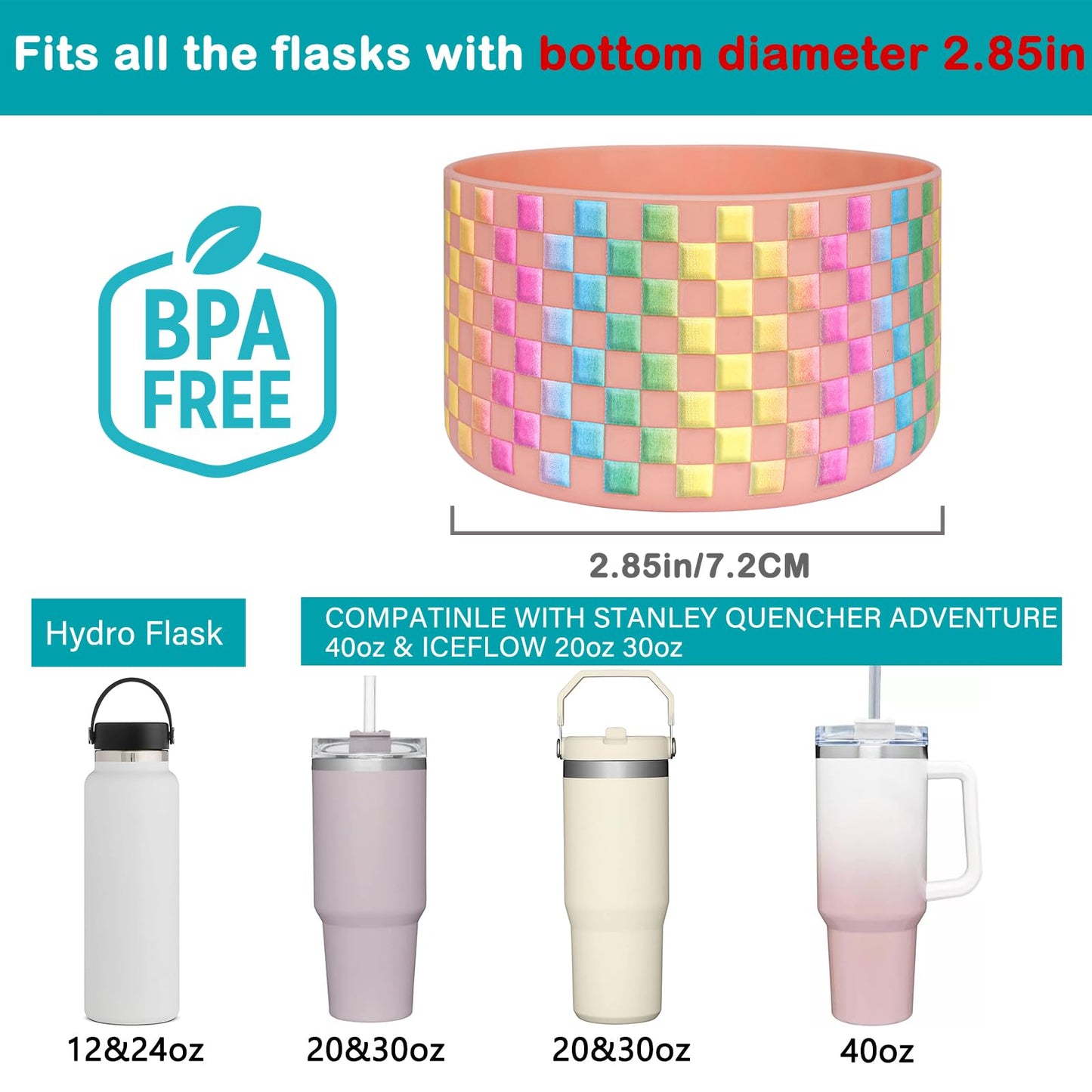 HEYSKAY 2pcs Protective Flask Silicone Boot Base for Stanley Quencher Adventure 40oz & Stanley IceFlow 20oz 30oz Tumbler, and Compatible with 12-24oz Hydro Sport Water Bottles,Yeti and More