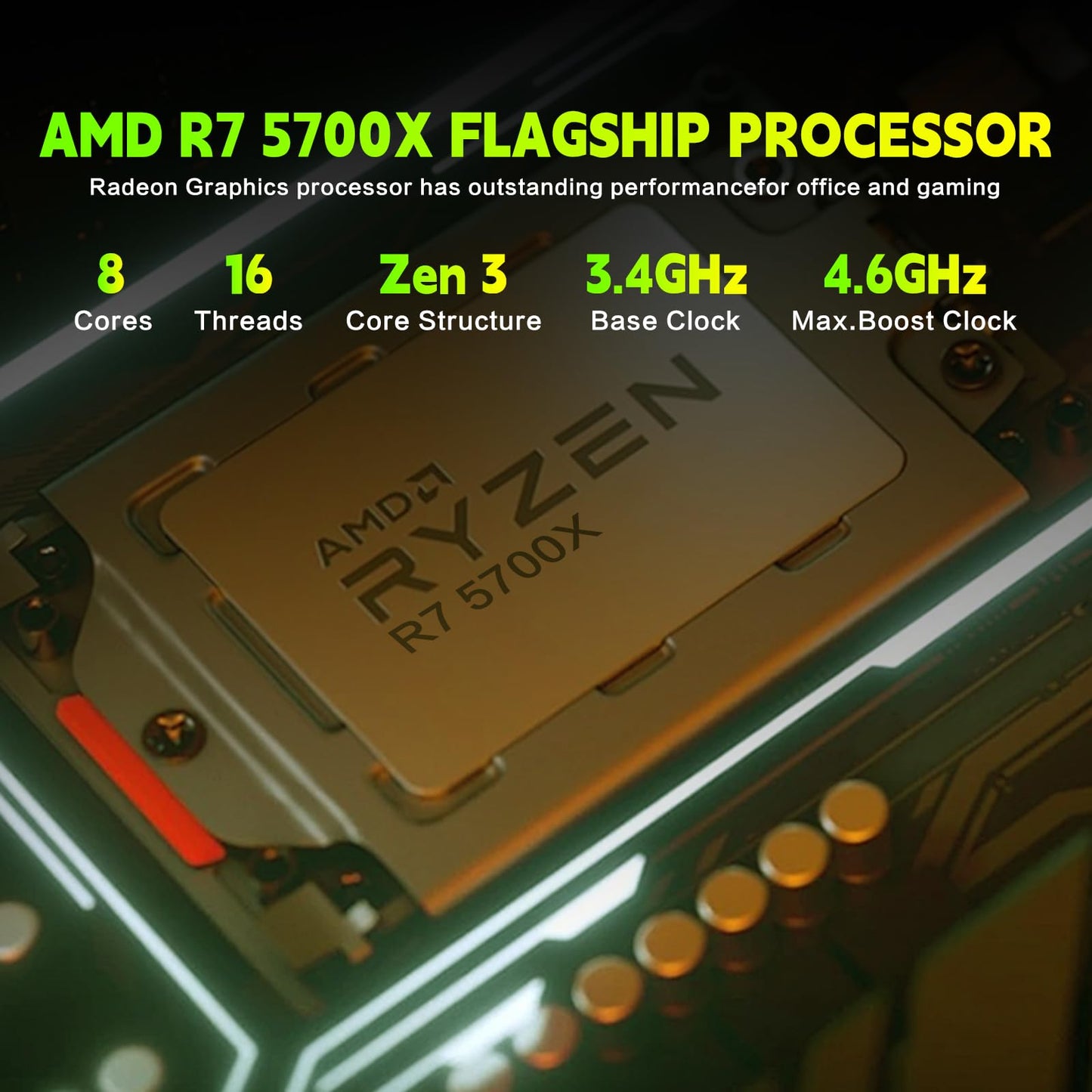 AEXPXO Gaming PC Desktop,Prebuilt Gaming Computer with,AMD Ryzen 7 5700X 3.4GHz,RTX5060 8GB GDDR7 DLSS4,32GB DDR4 RAM 3200MHz,1TB NVME SSD,ARGB Cooling Fan,Supply WiFi Support