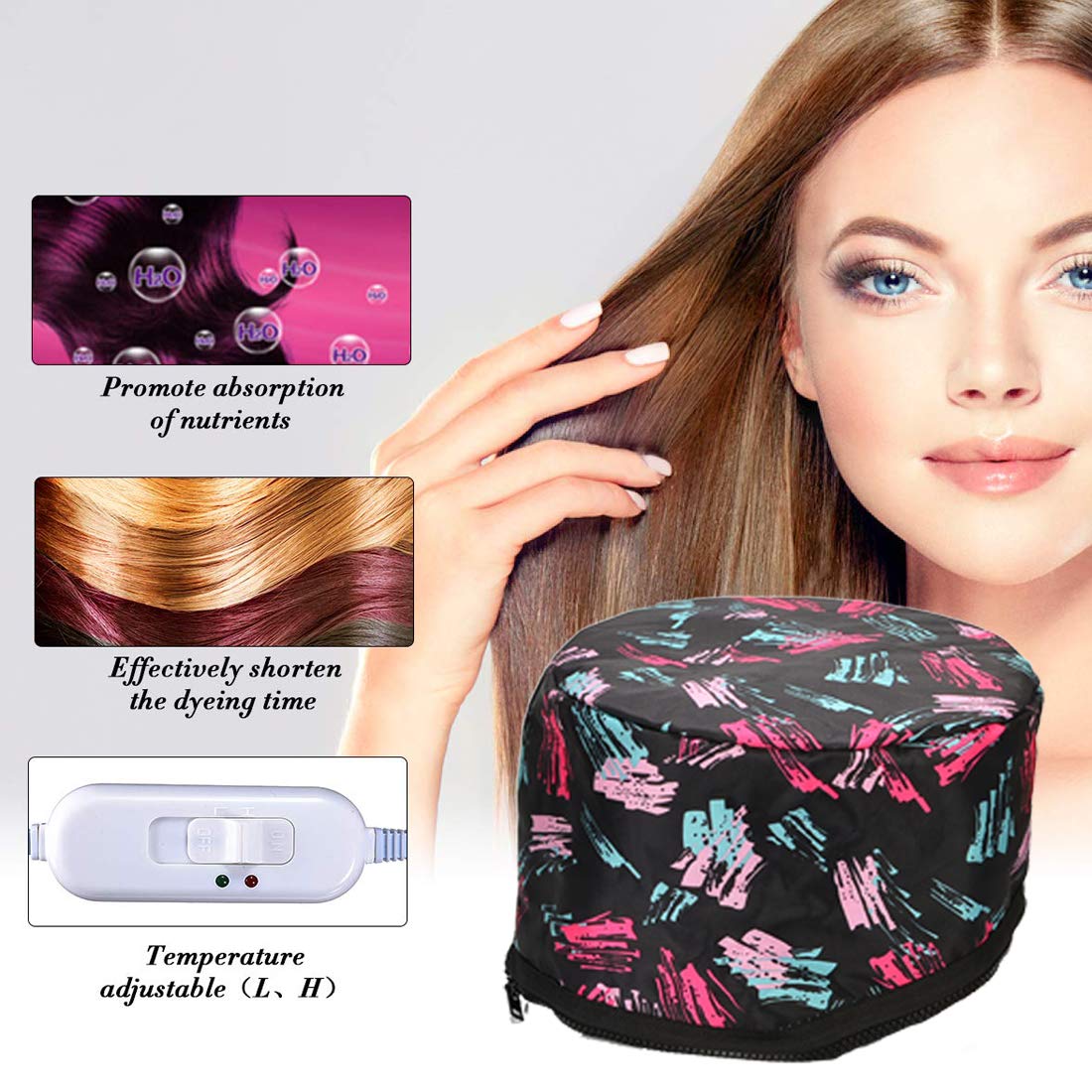 Alotlucky Hair Thermal Steamer Treatment SPA Cap Nourishing Care Hat with Adjustable Temperature Control,Moisturize and Nourish, Hair Care for Home Use(Black)