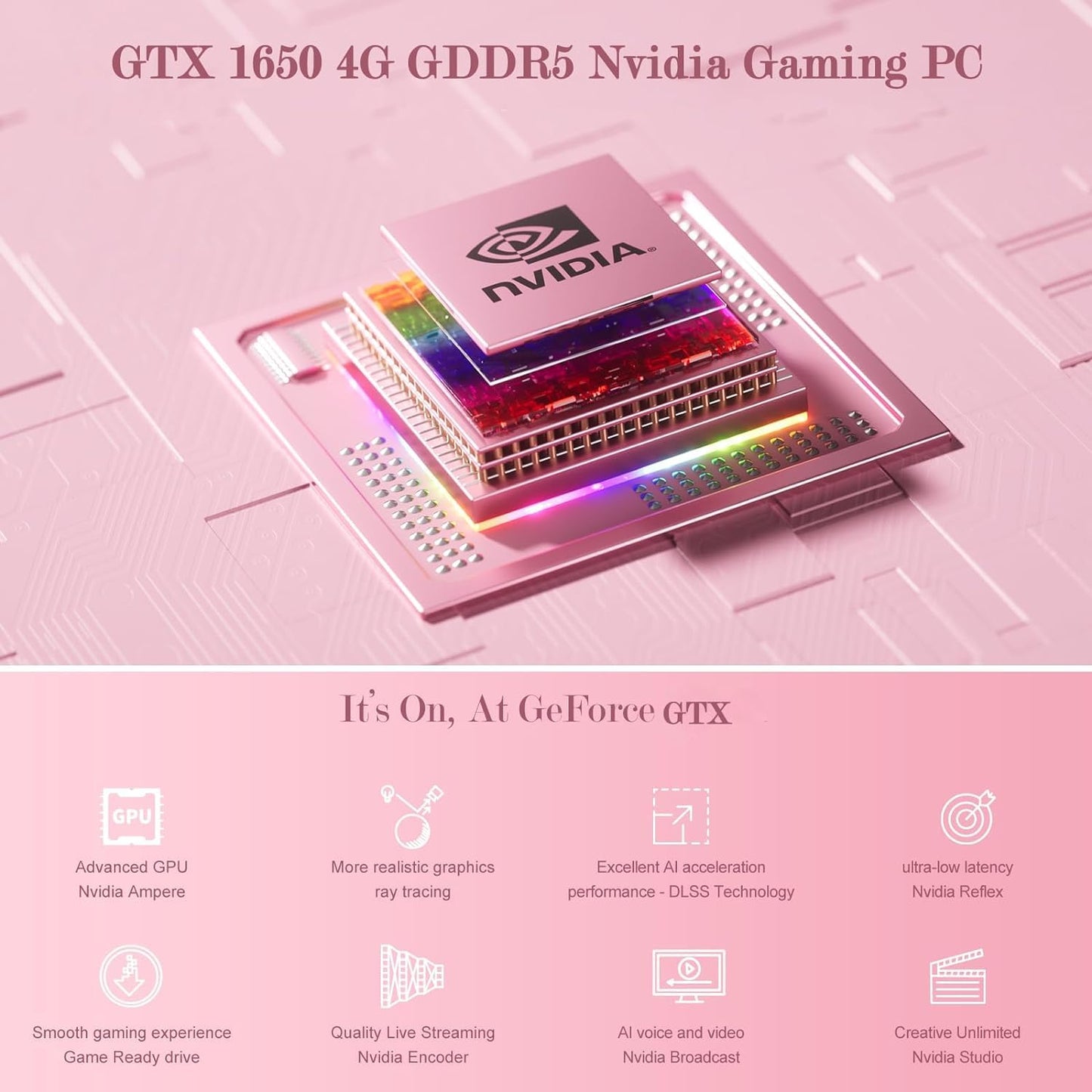 Mini Gaming PC Core i9-9980HK, GeForce GTX1650 GDDR5 Dedicated Graphics with RGB Lights Desktop Gaming Mini Computer, 32GB RAM 1TB NVMe SSD, 4K Triple Displays/WiFi 6E/BT 5.3, Pink