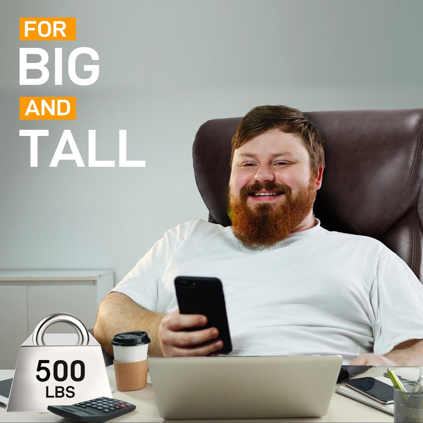 Big and Tall Office Chair for Heavy People, 500LBS High Back Extra Wide Heavy Duty Executive Office Chair Comfortable for Home Office, Large Computer Desk Chair with Adjustable Lumbar Support Brown