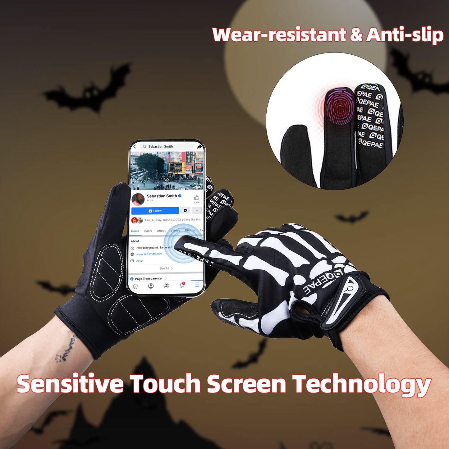 Basecamp Bike Full Finger Skeleton Gloves,Slip-Resistant Performance Specialized Bike Cycling Bicycle Riding Gloves for Women and Men,Bone Skeleton Gloves Costume Hand Gloves for Bike Riders(XL)