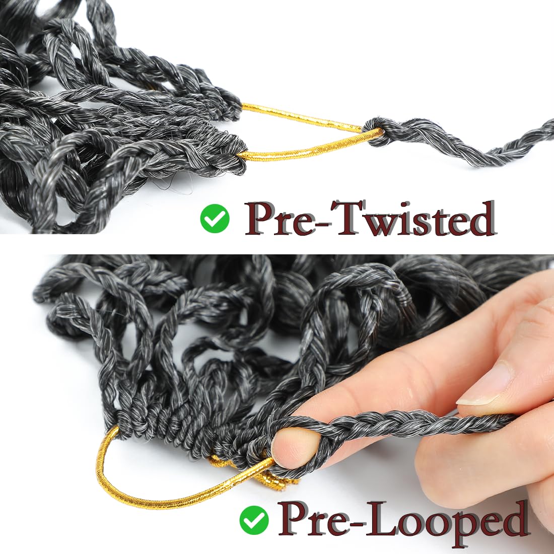 Naniciar Pretwisted Gogo Curl Crochet Hair 10 Inch 8 Packs Short Curly Crochet Hair for Women Pre looped Ocean Wave Crochet Hair Water Wave Crochet Braiding Hair (10 inch 8 packs 1B/Grey)