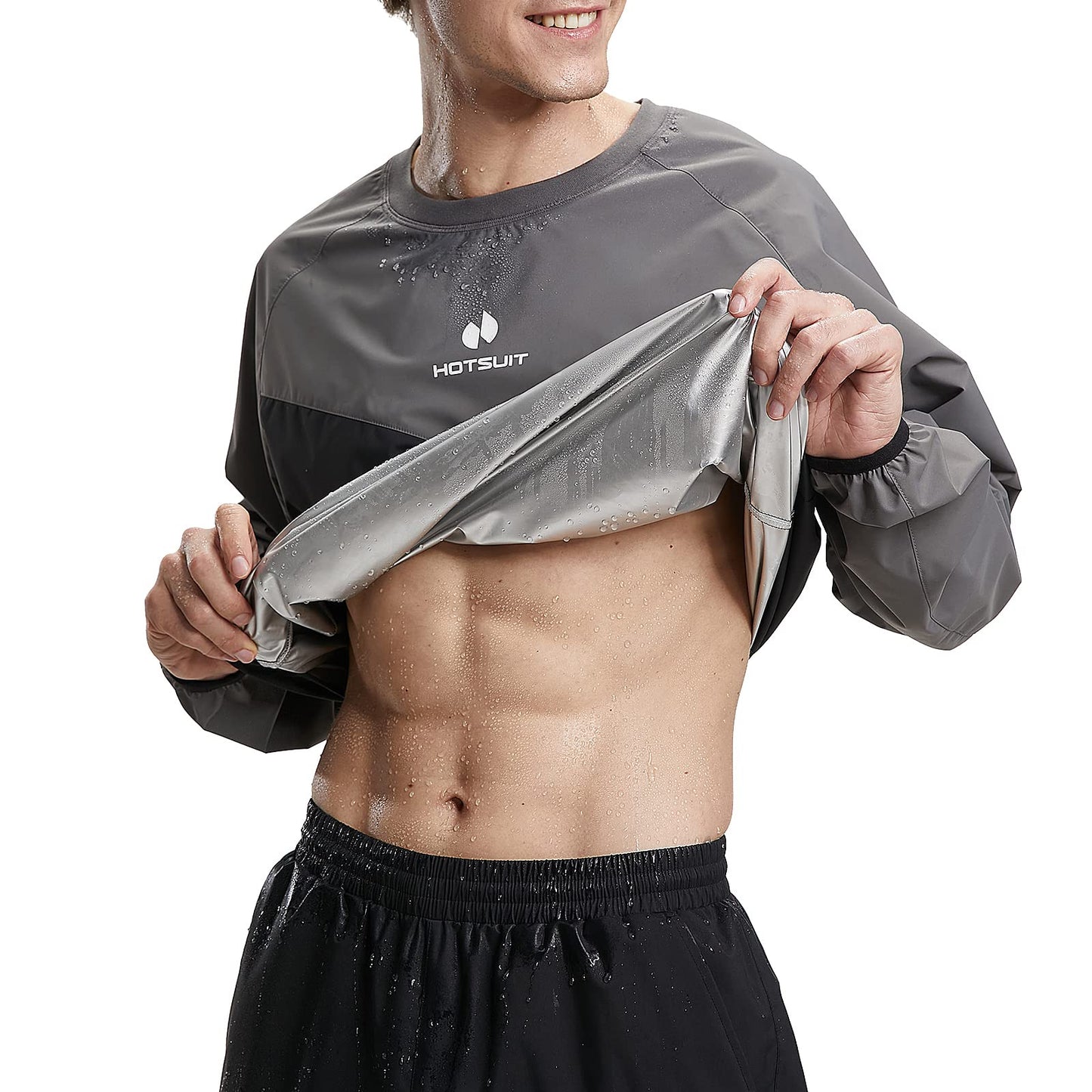 HOTSUIT Sauna Suit for Men Sweat Suits Sauna Jacket Gym Workout Lightweight Anti Torn Full Body, Gray, M