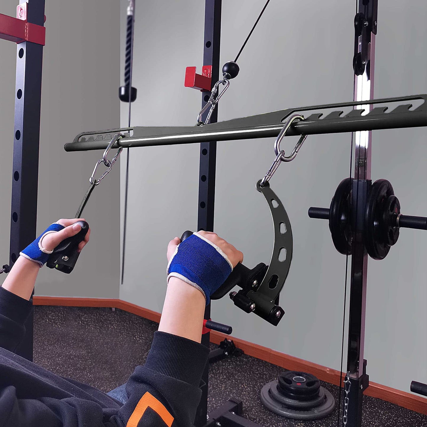 Home Gym Fitness Spreader Bar, Multi-Grip Wide Lat Pull Down Bar, Neutral Grip Handle, Lat Pulldown Attachments Long Bar for Cable Pulley System Machine, T-bar Row Landmine Attachment (SP-B04)