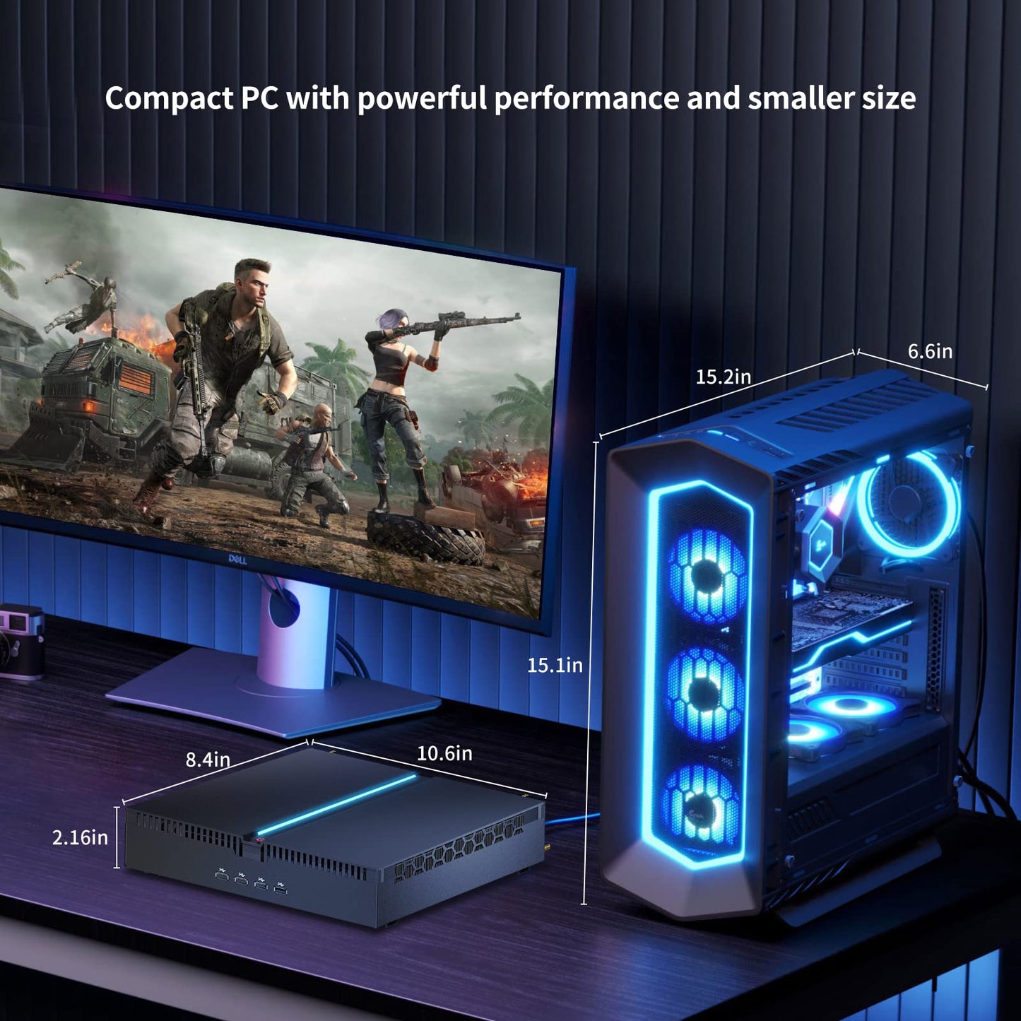 Kinupute Mini Gaming PC, Small Desktop Computer Core i9-12900F Upto 5.1GHz, Win-11 Pro, 64G DDR5| 2T PCIE4.0 SSD, GeForce RTX3060 12G, Dual LAN, Four Display, 8K Output, WiFi6E/BT5.3 for Video Editing