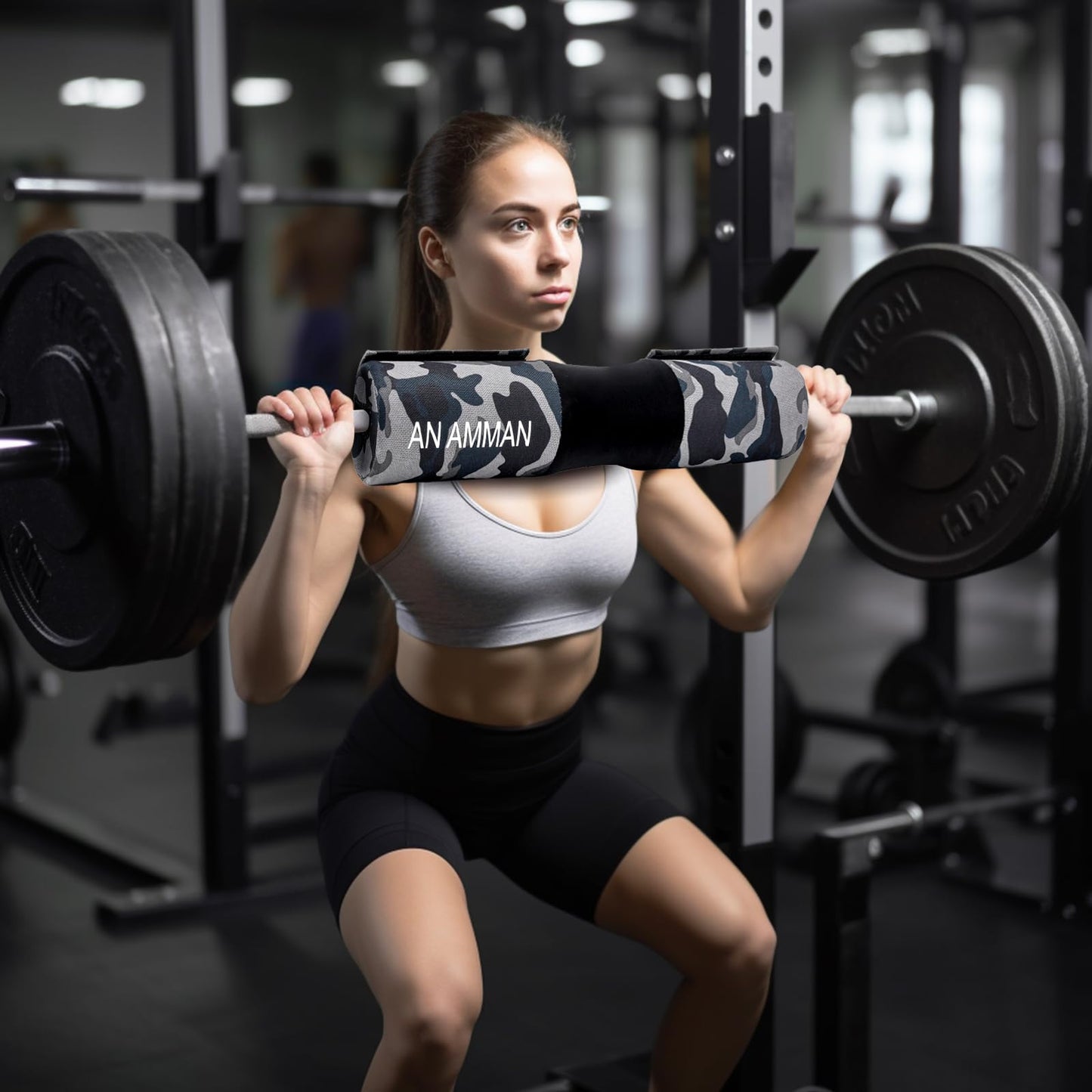 AN AMMAN Barbell Pad for Squat, Hip Thrust - Perfect for Gym Workout Smith Machine Thruster Weightlifting - Relieves Neck and Shoulder Pain - Thick Foam Cushion Camo Pink AM001BZ