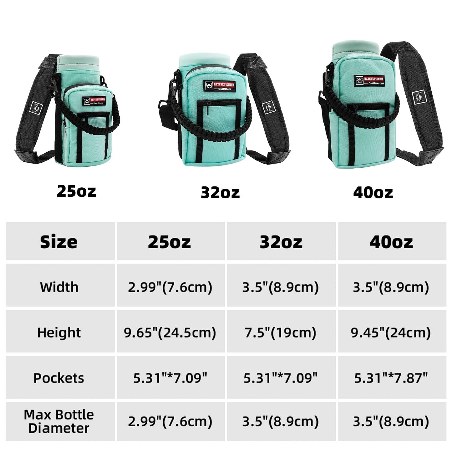 NATURE PIONEOR Insulated Water Bottle Holder with Shoulder Strap for 25 32 40 64 OZ Sports Water Jugs Bottles, Carrier/Pouch Sleeve for Outdoor Camping, Hiking,Gym