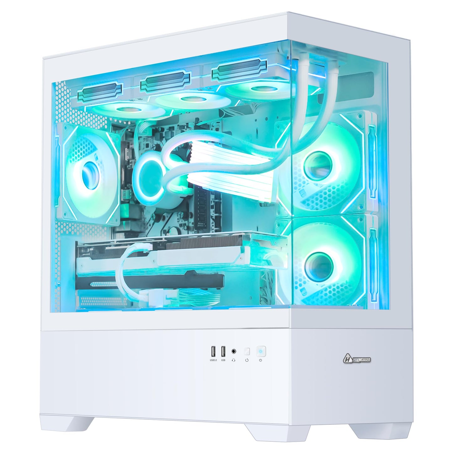 HOENGAGER Superview Gaming PC Desktop Computer - AMD Ryzen 7 5700X 3.4 GHz 8 Core, RTX 4060 8G, 32GB DDR4 RAM 3200, 1TB M.2 PCIE SSD, 650W PSU, 360mm AIO, 11AC Wi-Fi, Windows 11 Pro 64-bit, White